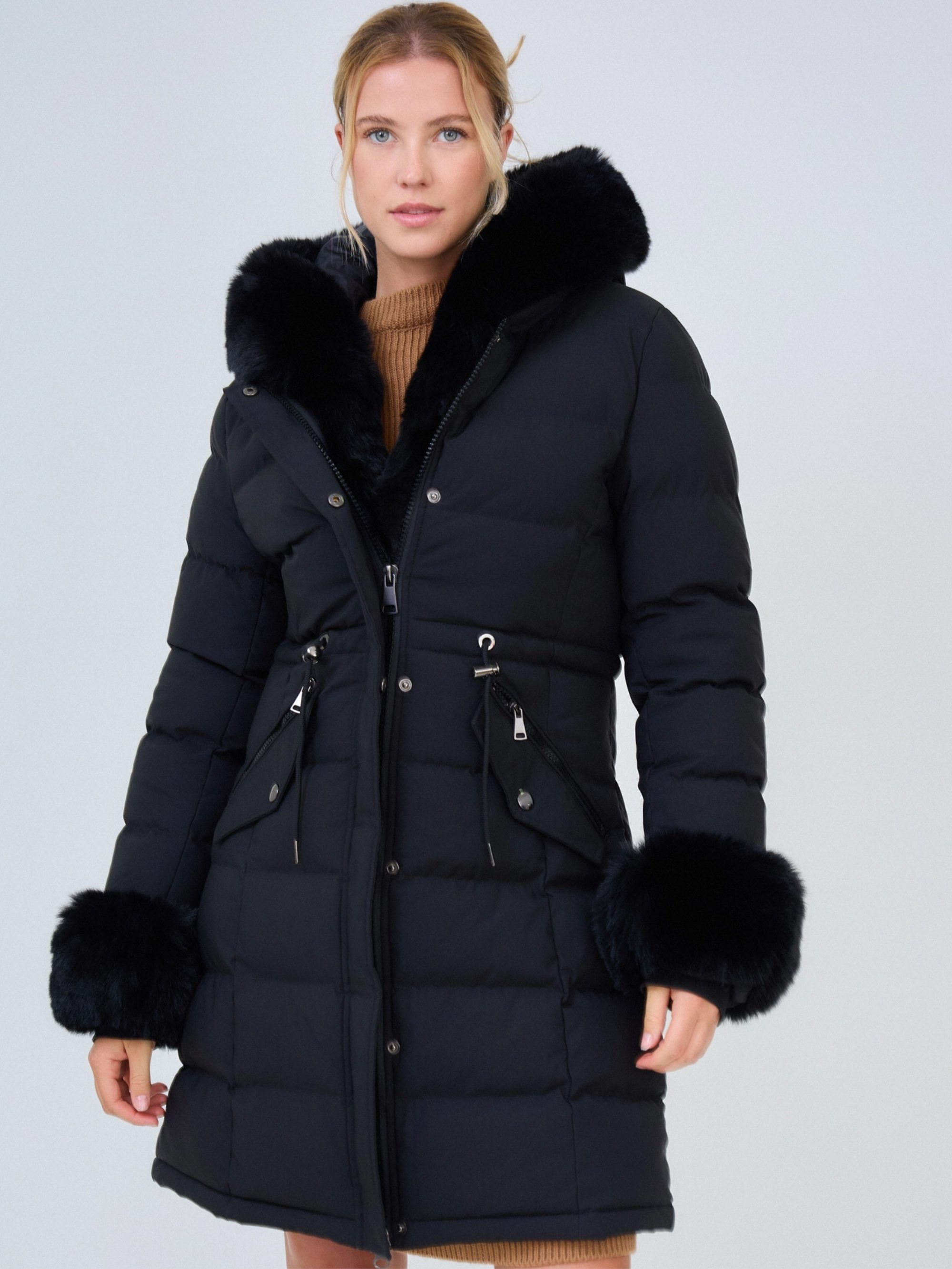 ANNIS Fashion & Accessoires Winterjacke "DOMENIQUE" (1-St) mit Kunstfellbesatz, Kapuze, verstellbare Taille