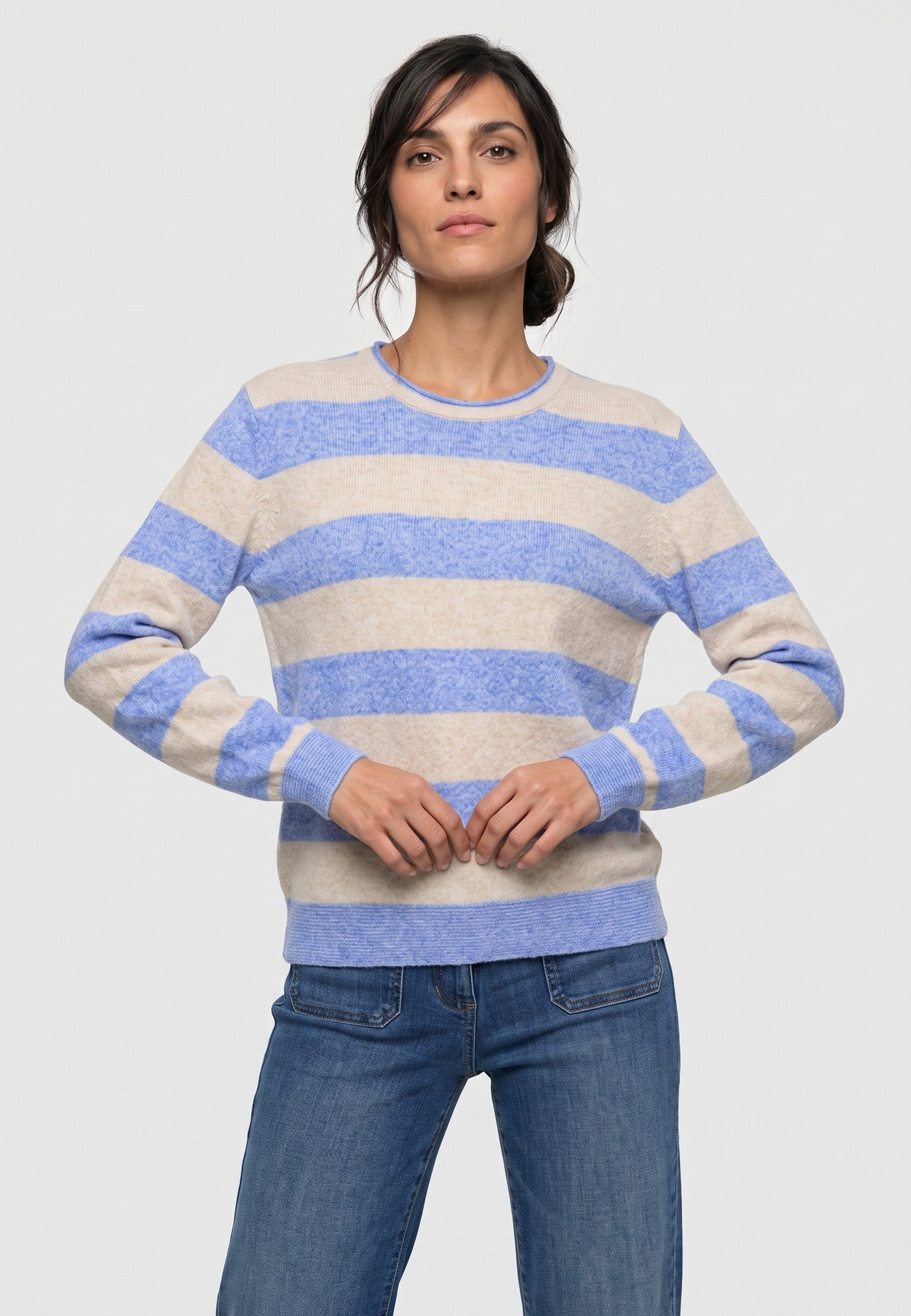 Olsen Strickpullover mit Streifen und Rundhalsausschnitt