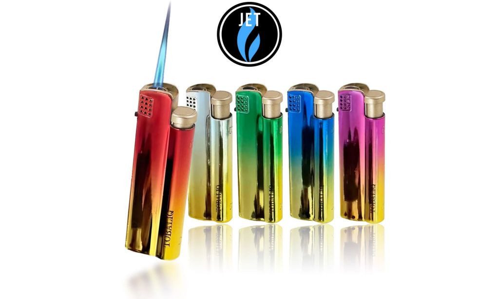 Nass Feuerzeuge 5er Jet Feuerzeug Jet-Flame Sturm Mini Bunsenbrenner Metall Rainbow 41 (4-St)