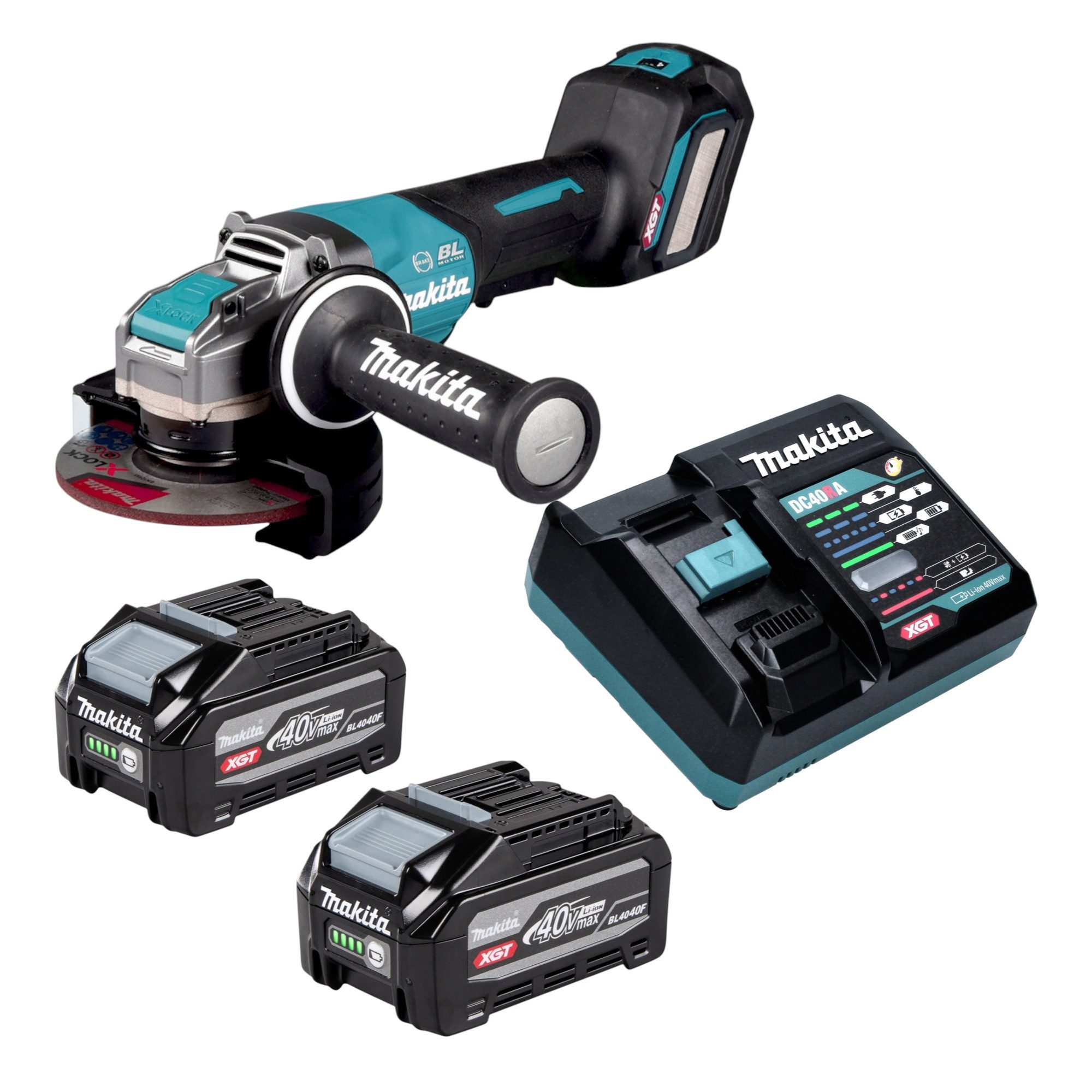 Makita Akku-Winkelschleifer GA 044 GU201 40 V max. 125 mm X-LOCK Brushless + 2x Akku 4,0 Ah