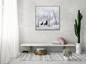 KUNSTLOFT Gemälde Winterlicher Wald 80x80 cm, Leinwandbild 100% HANDGEMALT Wandbild Wohnzimmer