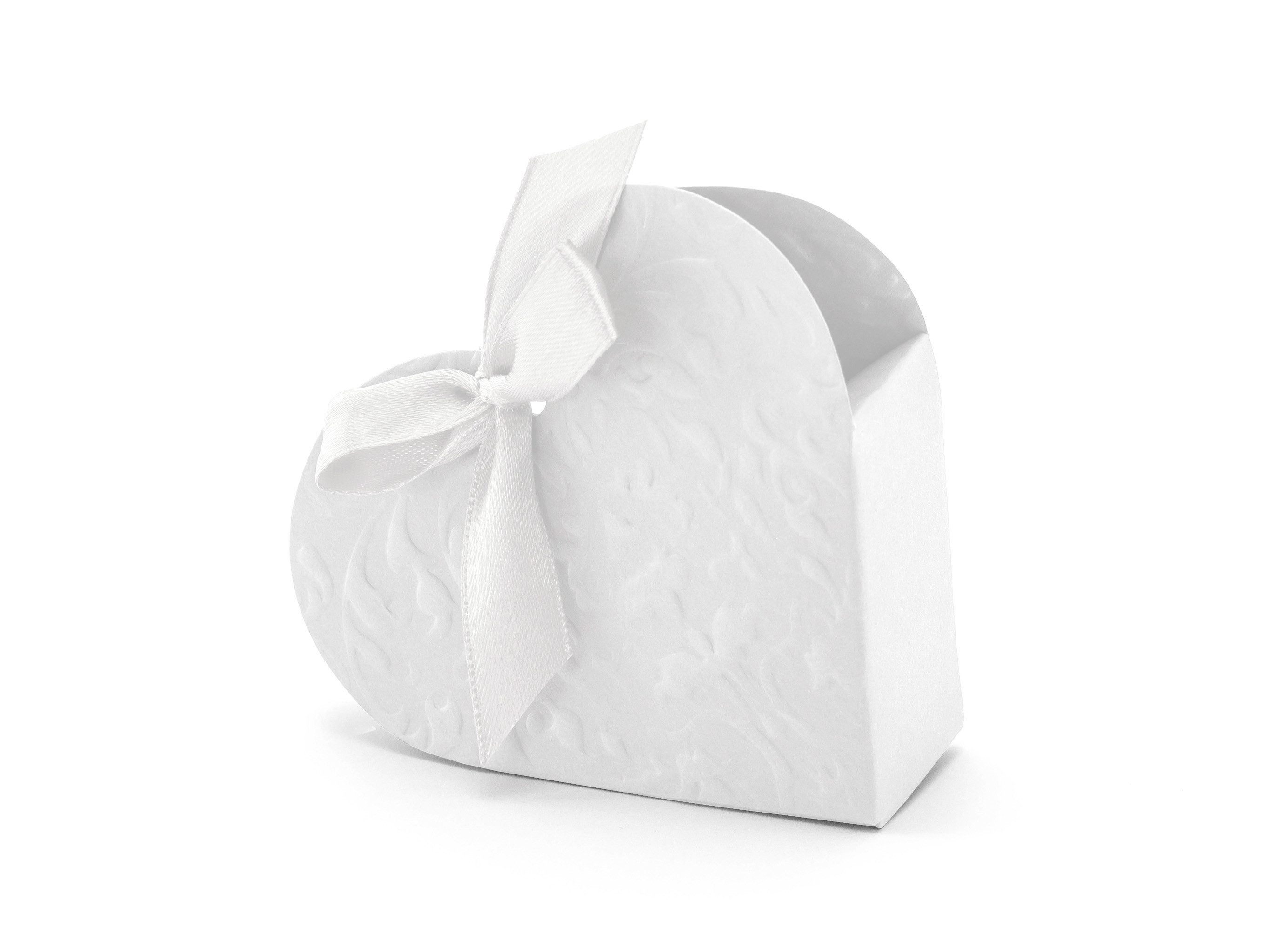 partydeco Geschenkbox, Geschenkbox Herz 10x9cm Gastgeschenk aus Papier 10er Set Weiß