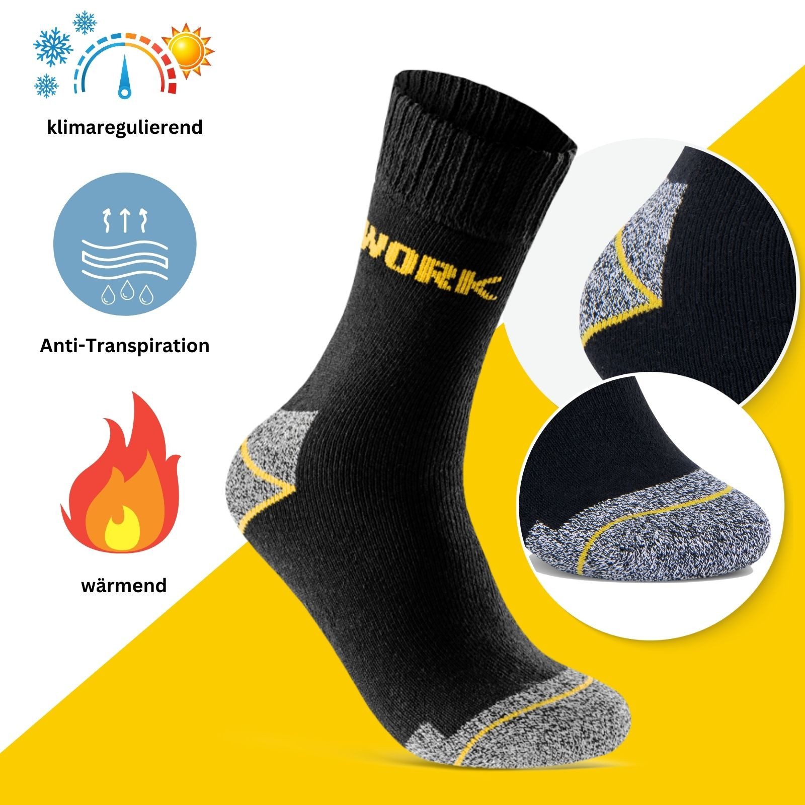 sockenkauf24 Arbeitssocken 10 Paar Work "THERMO" Herren Socken Arbeit mit Innenfrottee (43-46, Schwarz/Grau Meliert) verstärkt durch Vollfrottee - 10203 – Bild 4 von 5