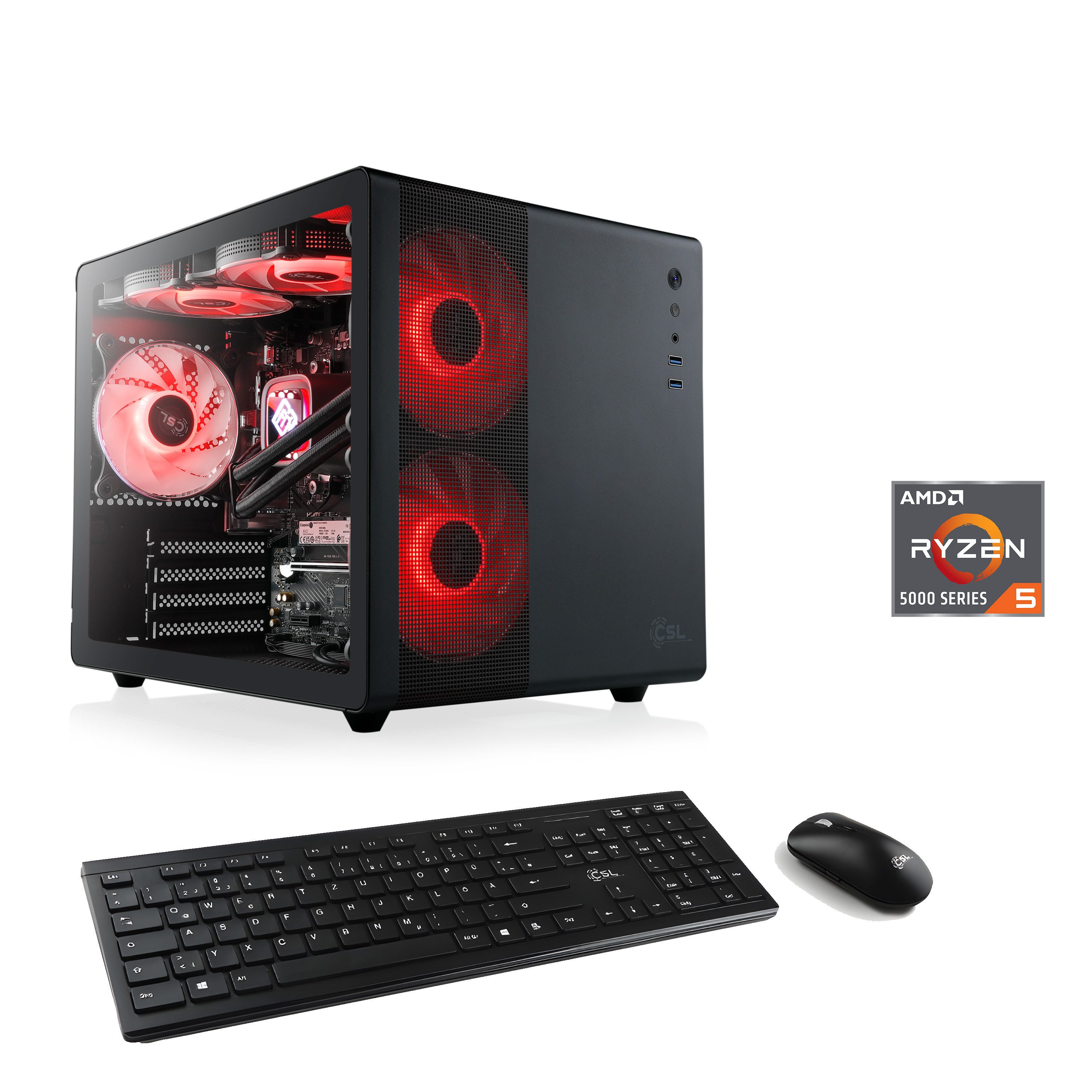 CSL Cube V24198 PC (AMD Ryzen 5 5600GT, 64 GB RAM, 1000 GB SSD, Wasserkühlung)
