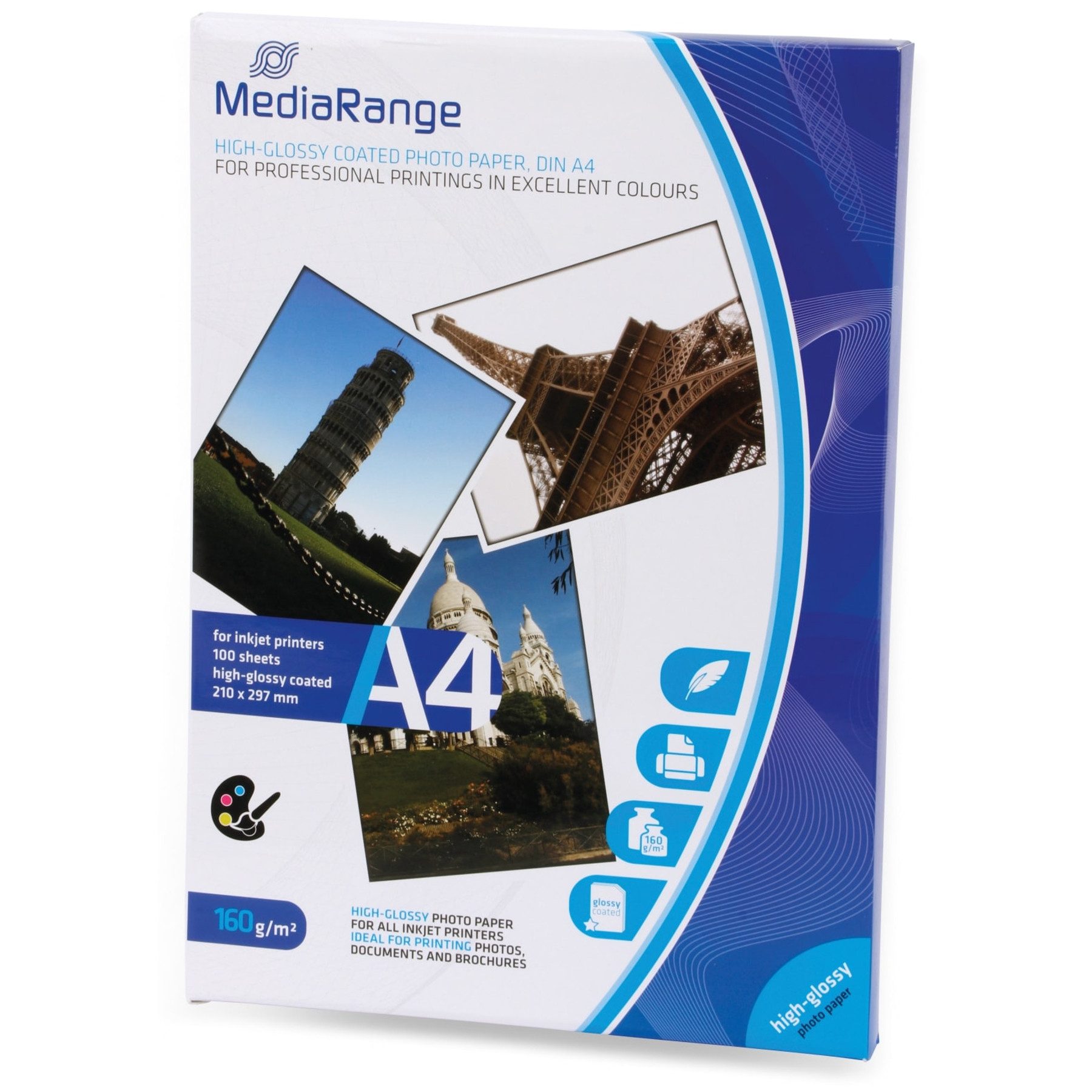 Mediarange Fotopapier MEDIARANGE Fotopapier DIN A4, 160 g/m², hochglanz, 100 Blatt