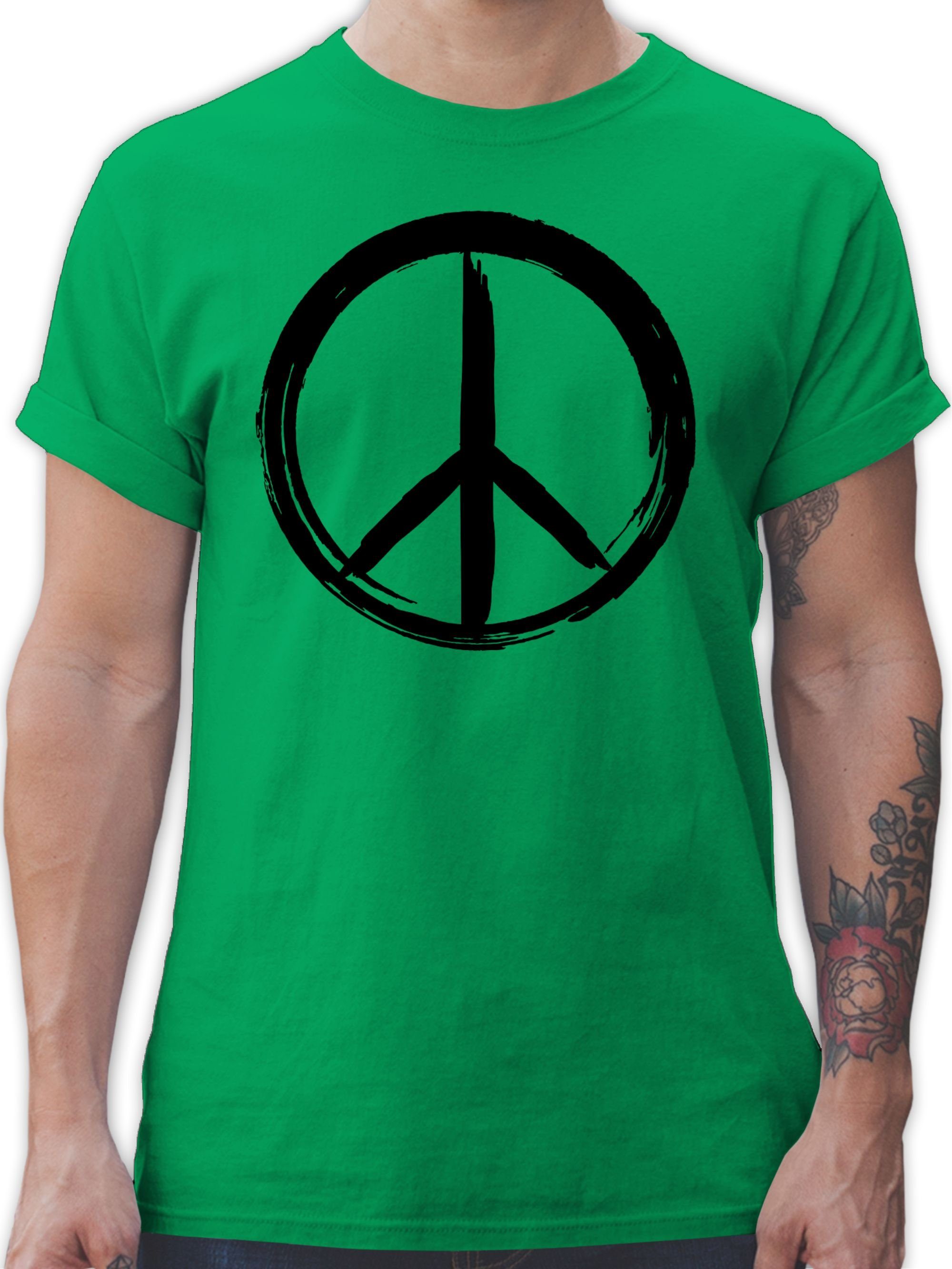 Shirtracer T-Shirt Peace Zeichen Pinsel Optik - schwarz Sprüche Statement 3 Grün