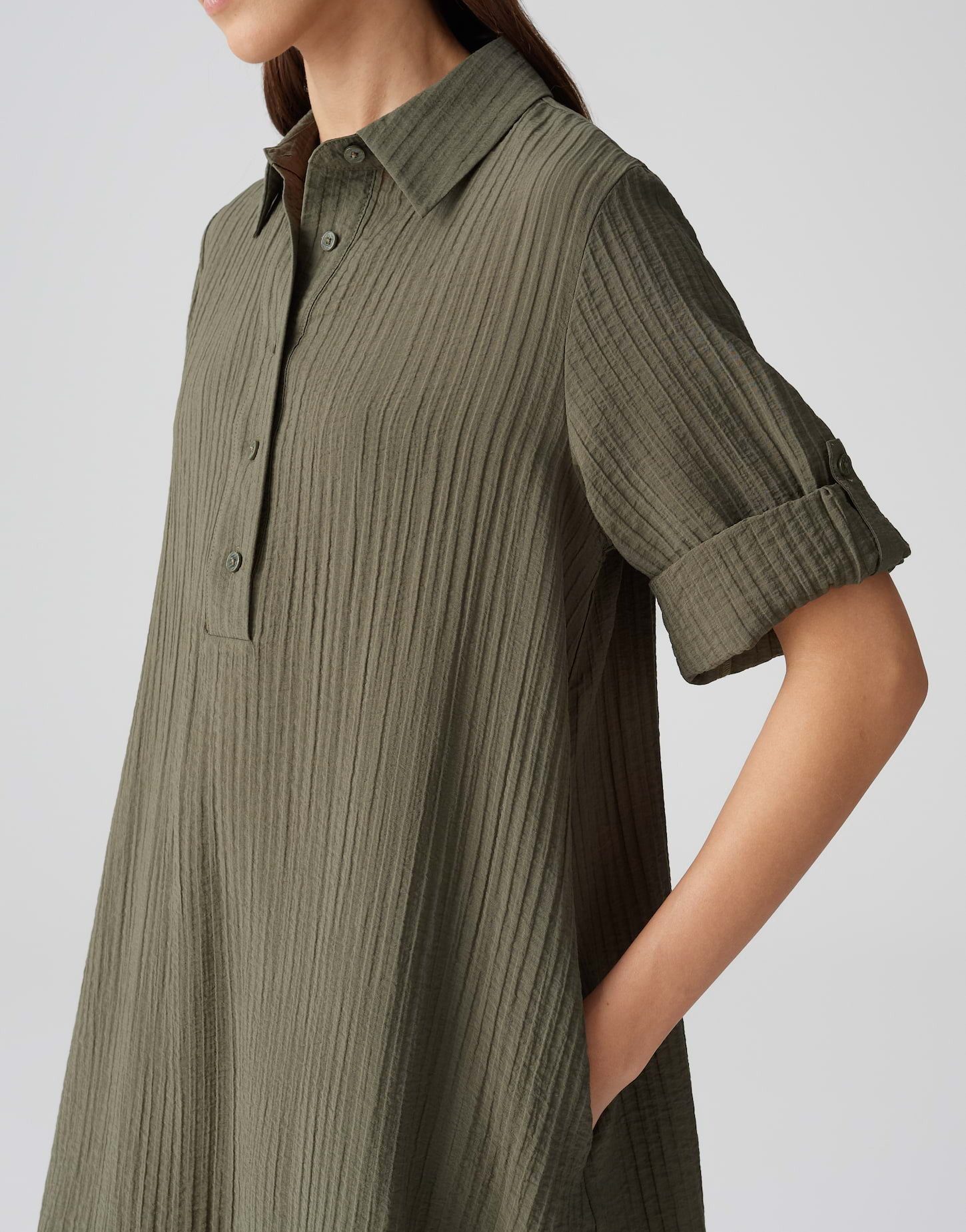 OPUS Hemdblusenkleid WOMARA A-Linie mit feiner Rippstruktur – Bild 4 von 5