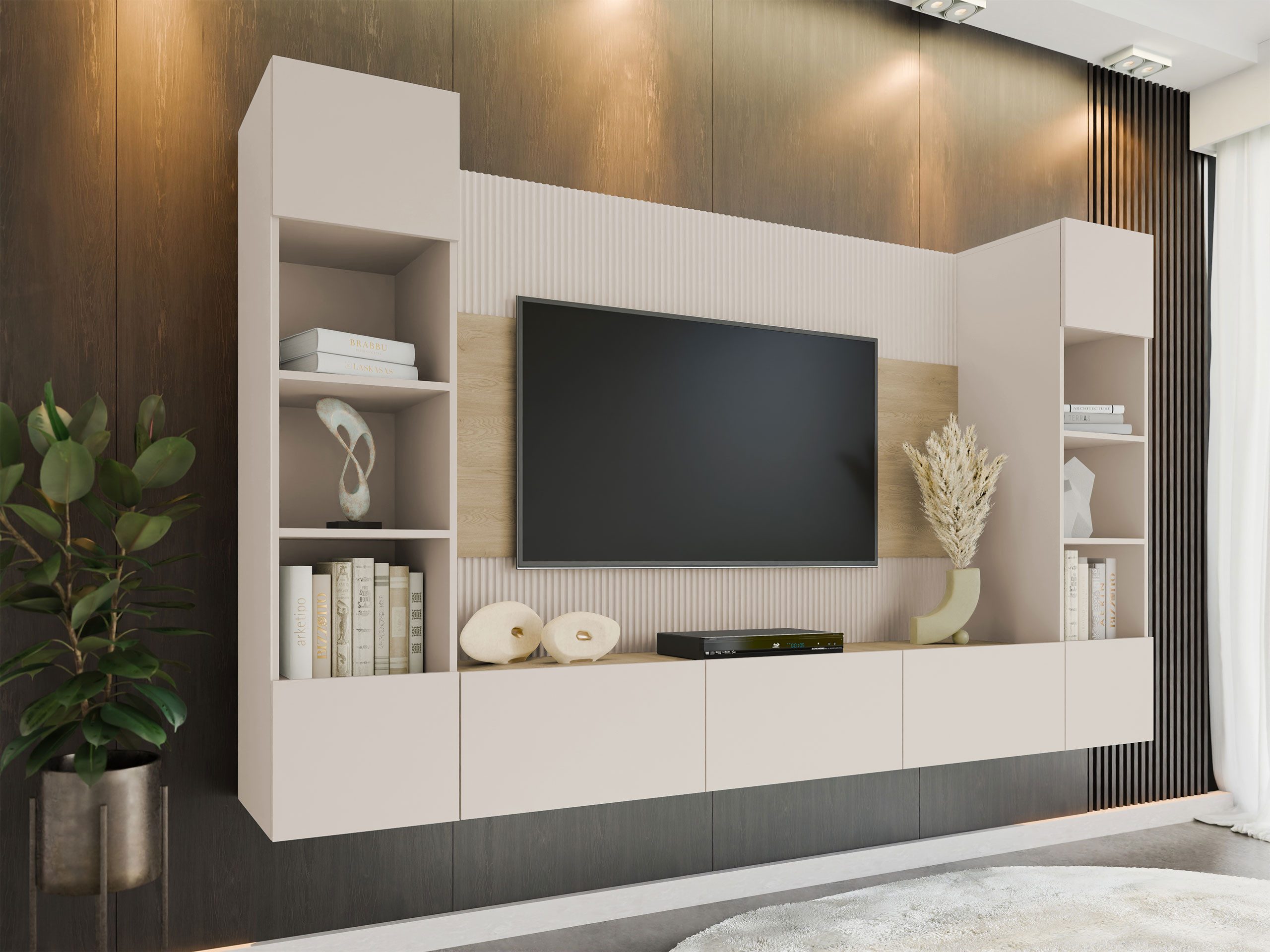 MIRJAN24 Wohnwand Deromi I, (4er-Set, TV-Lowboard, 2x Hängeregal), Grifflos günstig online kaufen