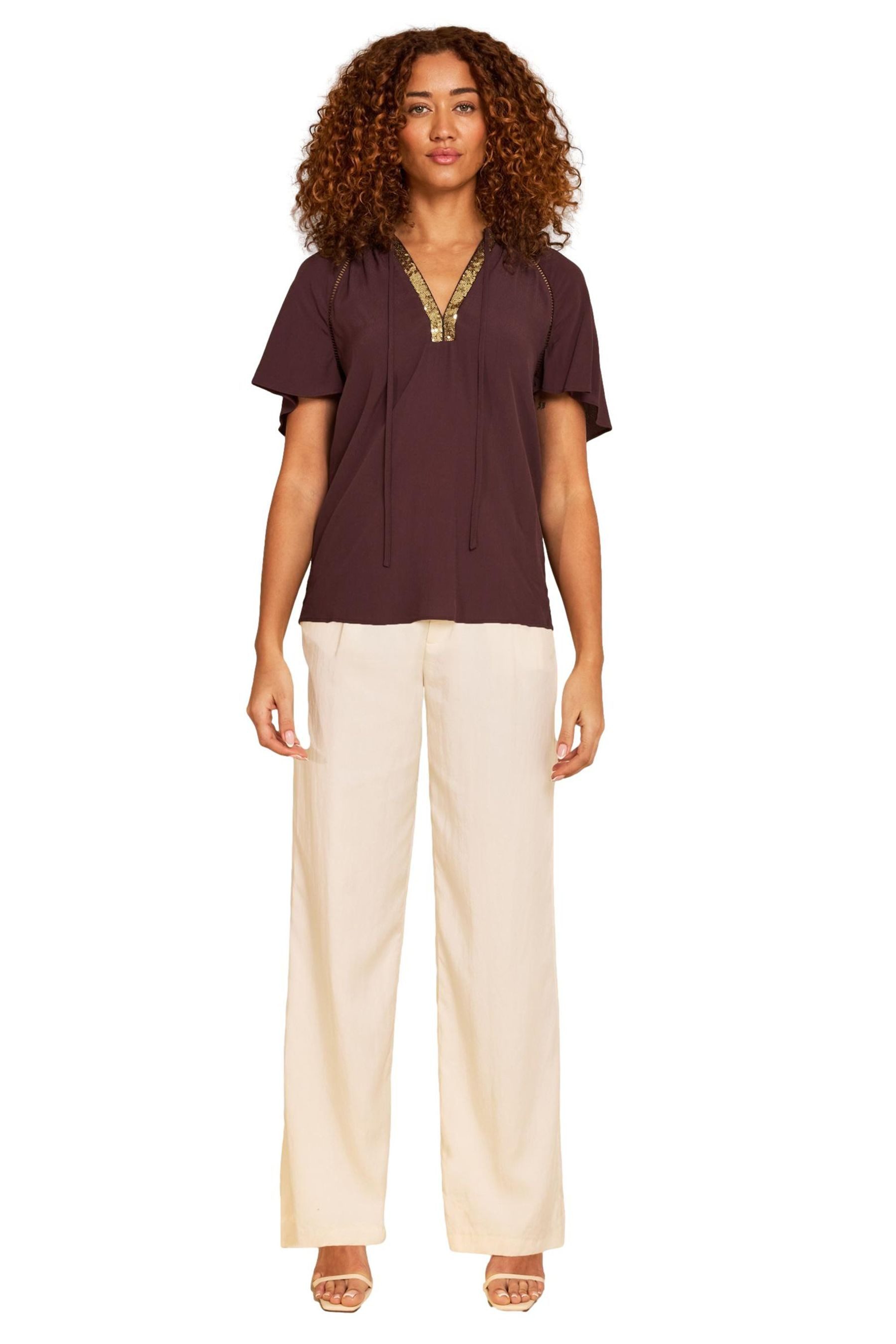 Love & Roses Paillettenshirt Love & Roses Kurzarmbluse mit Pailletten, Regular (1-tlg)