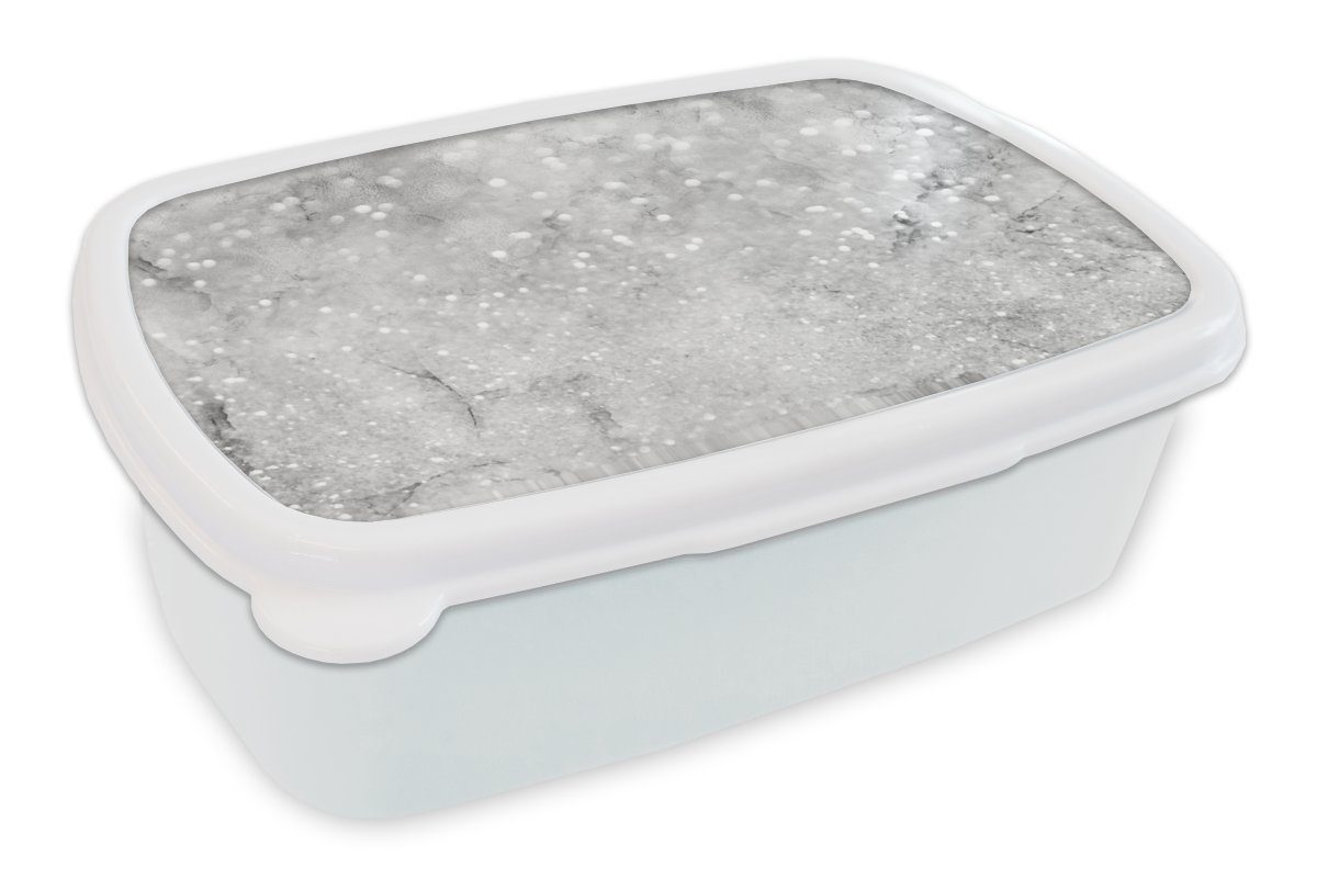 MuchoWow Lunchbox Marmor - für für Grau, Brotbox und Mädchen Kunststoff, und Jungs Erwachsene, Kinder (2-tlg), Brotdose, - - Glitter Weiß