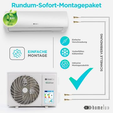 Homelux Split-Klimagerät, mit WiFi/App Funktion, Kühlen A++/ Heizen A+ 9000 BTU/h (2.600 Watt)