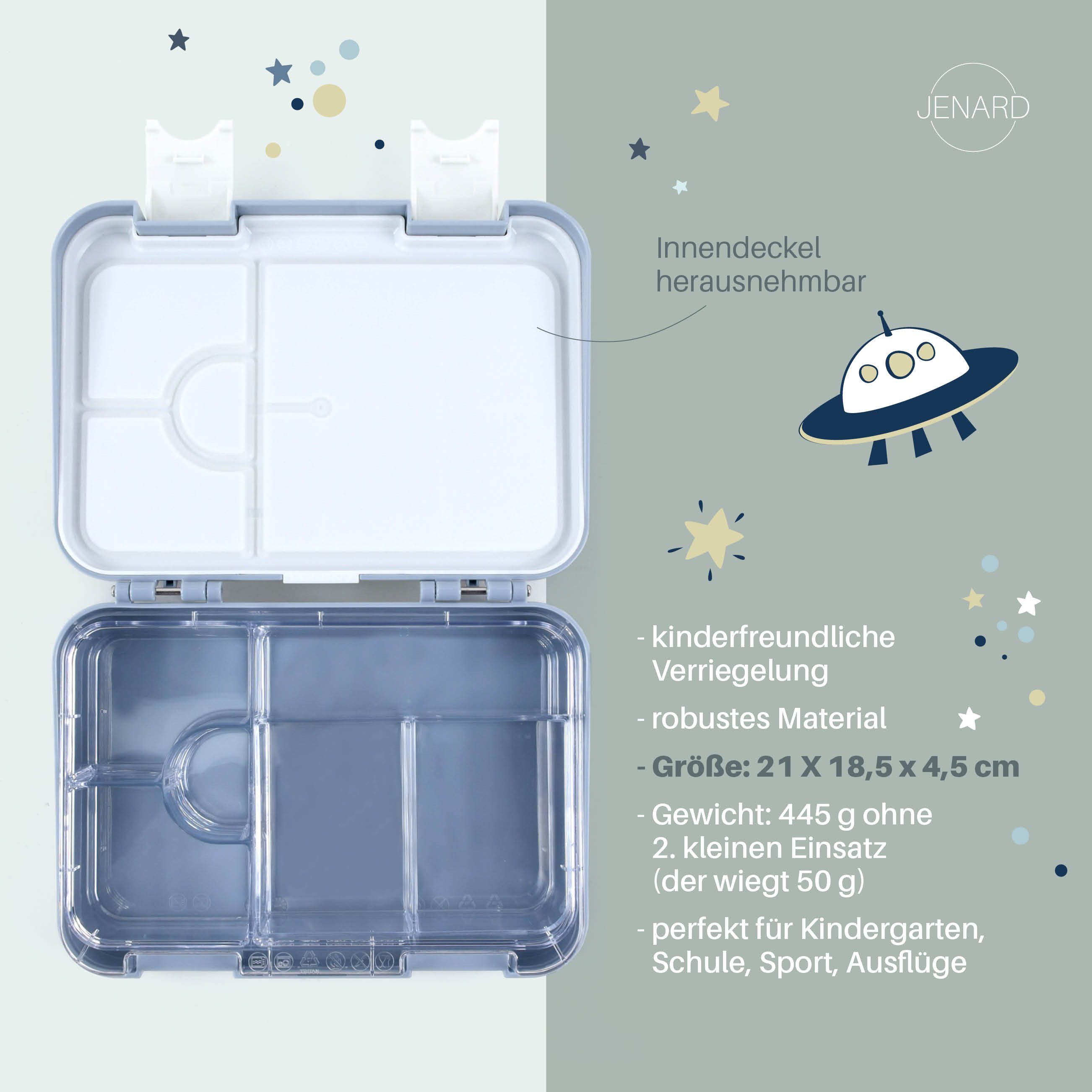 JENARD Lunchbox JENARD Brotdose Kinder Bento Box mit herausnehmbaren Fächern, auslaufsicher, robust, BPA-frei, lebensmittelecht, leicht zu öffnen
