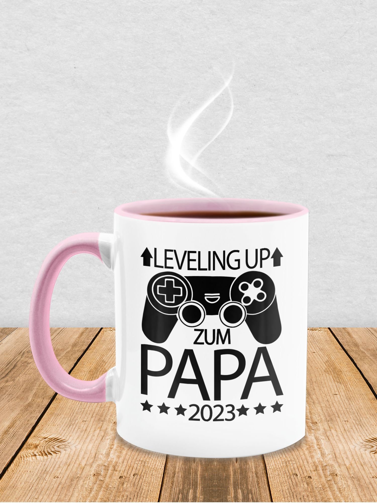 2 Shirtracer schwarz, Tasse Geschenk Rosa mit 2023 Papa - Keramik, Leveling zum up Controller Vatertag Kaffeetasse