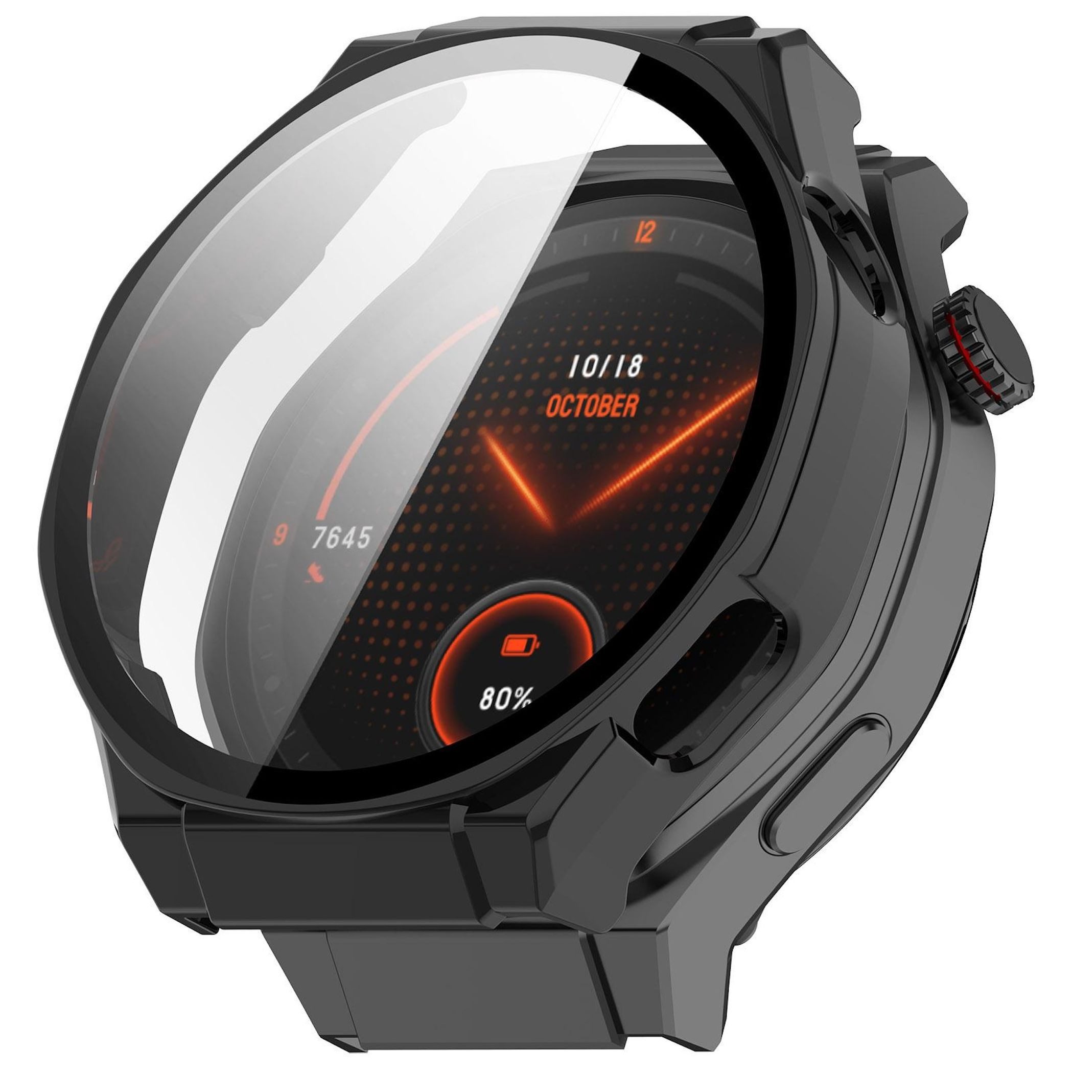 Wigento Smartwatch-Hülle Für Honor Watch 5 Ultra Kunststoff Schutzhülle + 9H Hart Glas Schwarz, Schutzhülle aus PC + Hart Glas für Rundumschutz