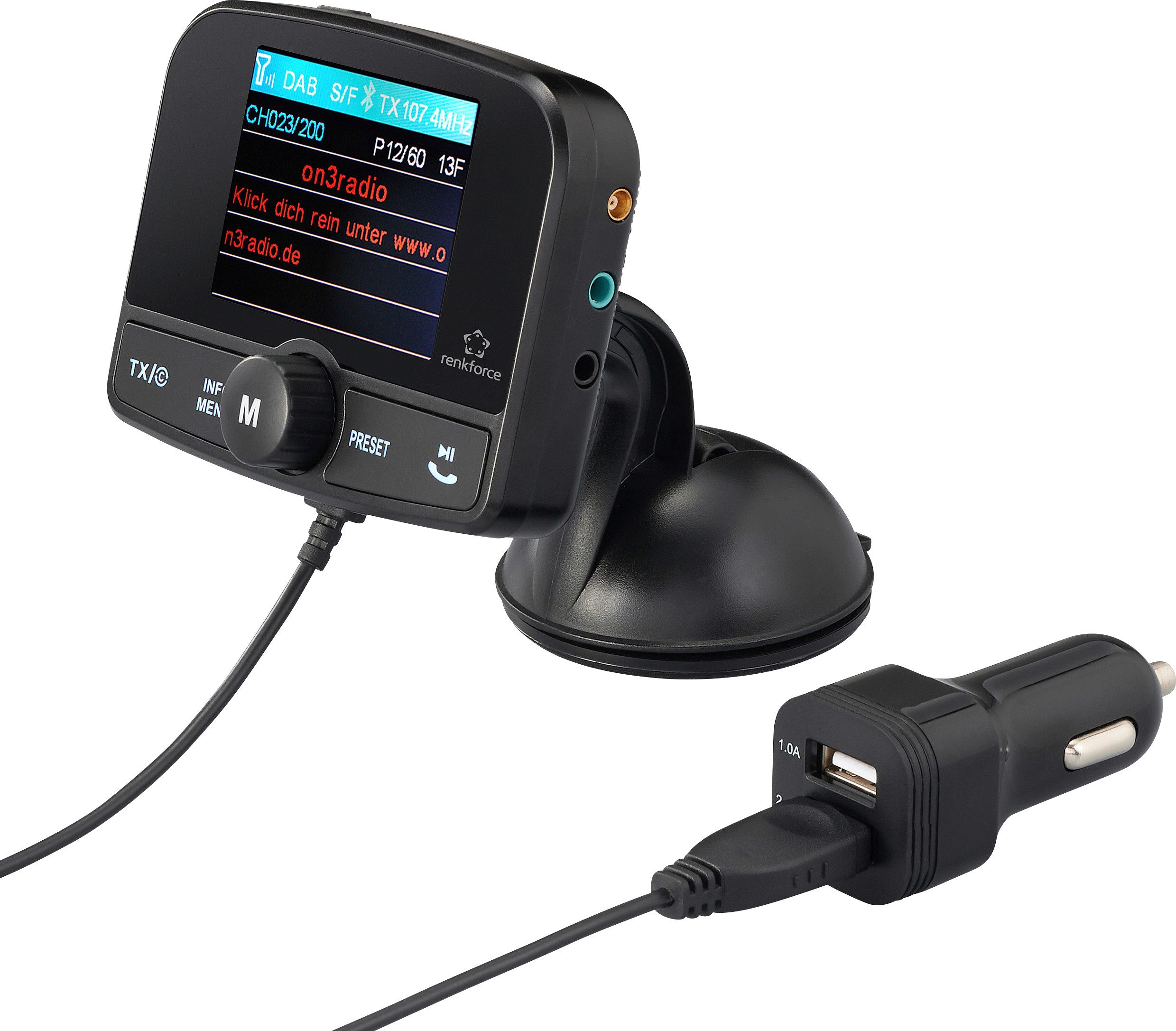 Renkforce Renkforce RF-CRDAB-100 DAB+ Empfänger Saugnapfhalterung, Bluetooth Mus Digitalradio (DAB)