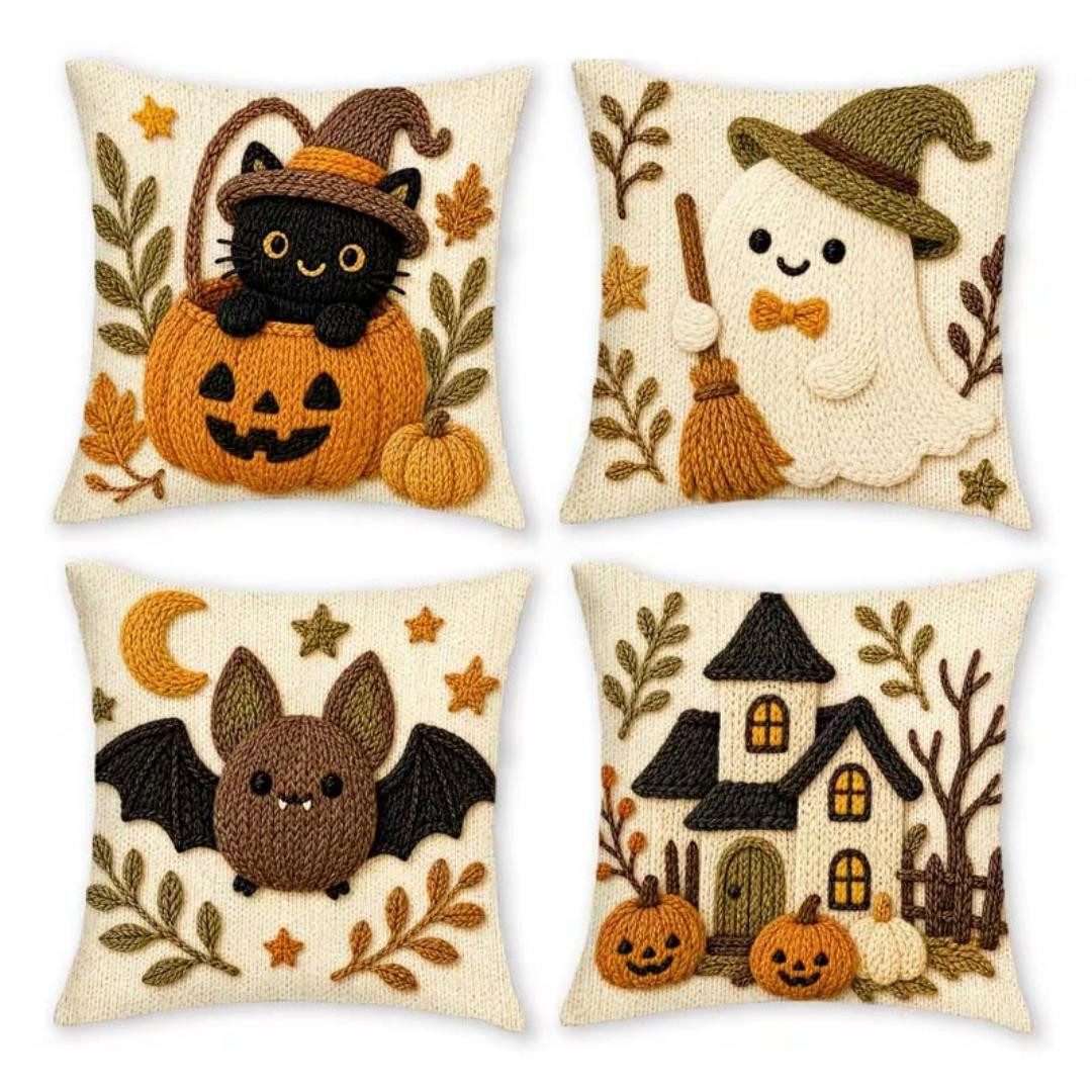 Sorvyzxn Kissenhüllen 2/4er-Set Halloween-Kissenbezüge mit 2D-Flachdruck, (4 Stück)