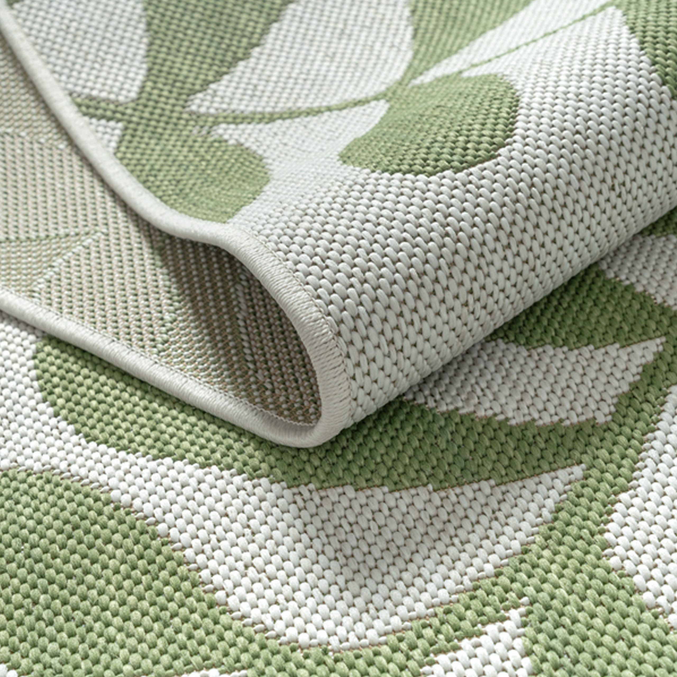 Carpetia Outdoorteppich Moderner Outdoor Teppich Grün Weiß Blätterdesign Terrasse, rechteckig