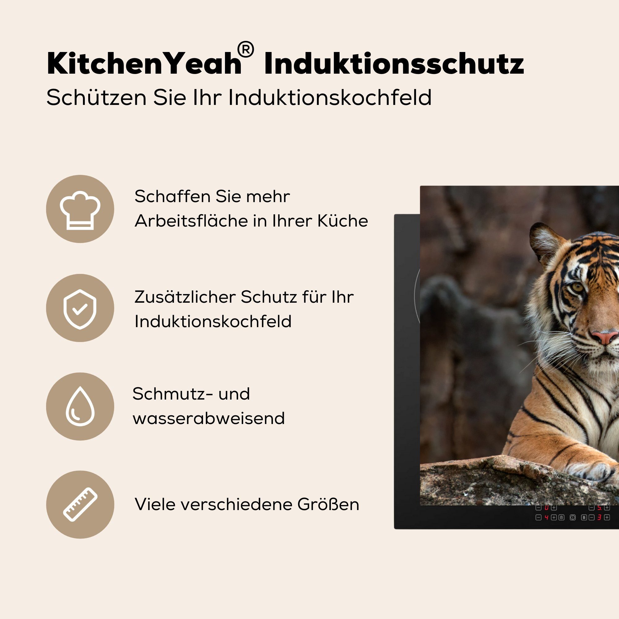 (1 Vinyl, die küche, Felsen cm, MuchoWow Schutz Ceranfeldabdeckung 81x52 für - - Herdblende-/Abdeckplatte Tiger Induktionskochfeld tlg), Berge,