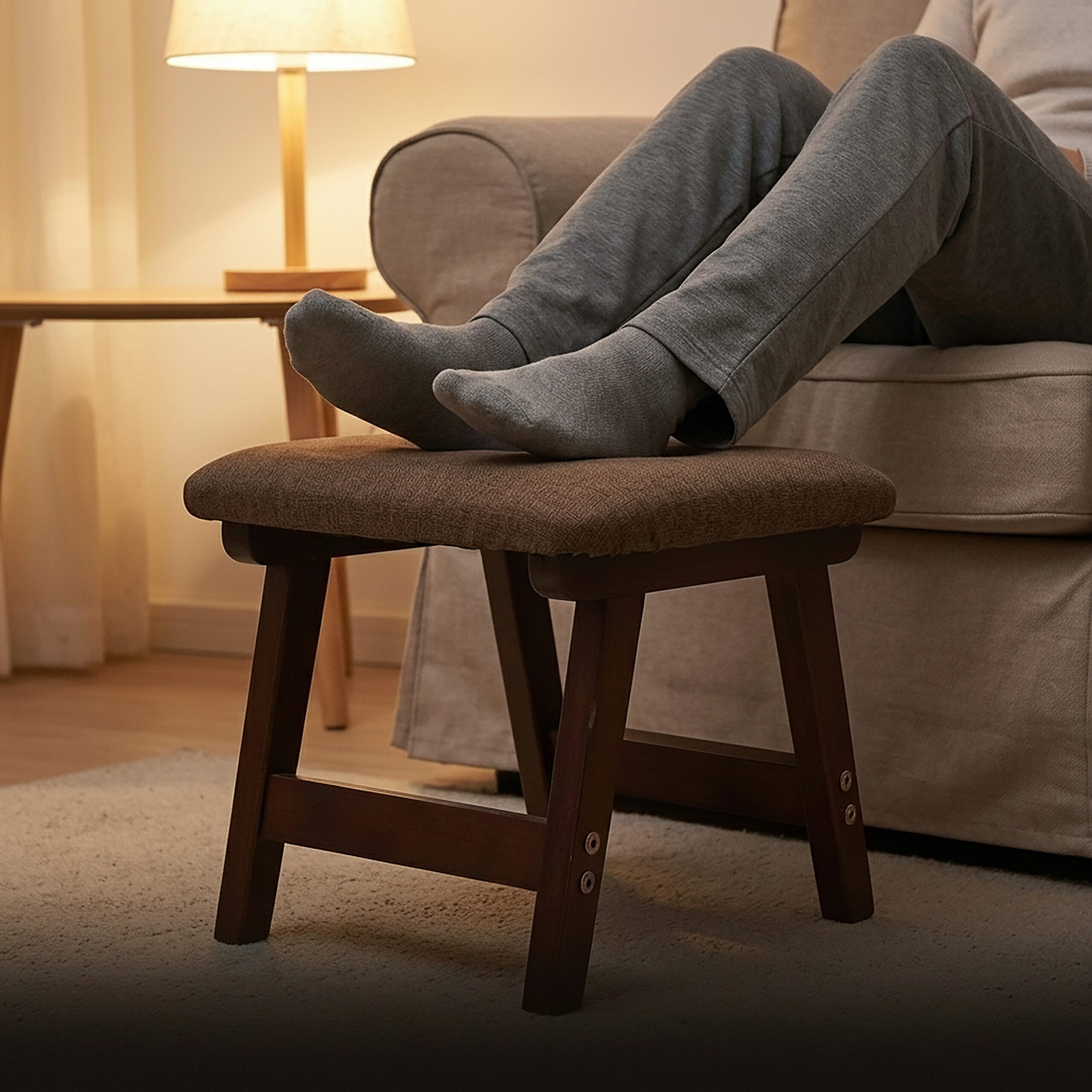 relaxdays Fußhocker Holz & Stoff, braun