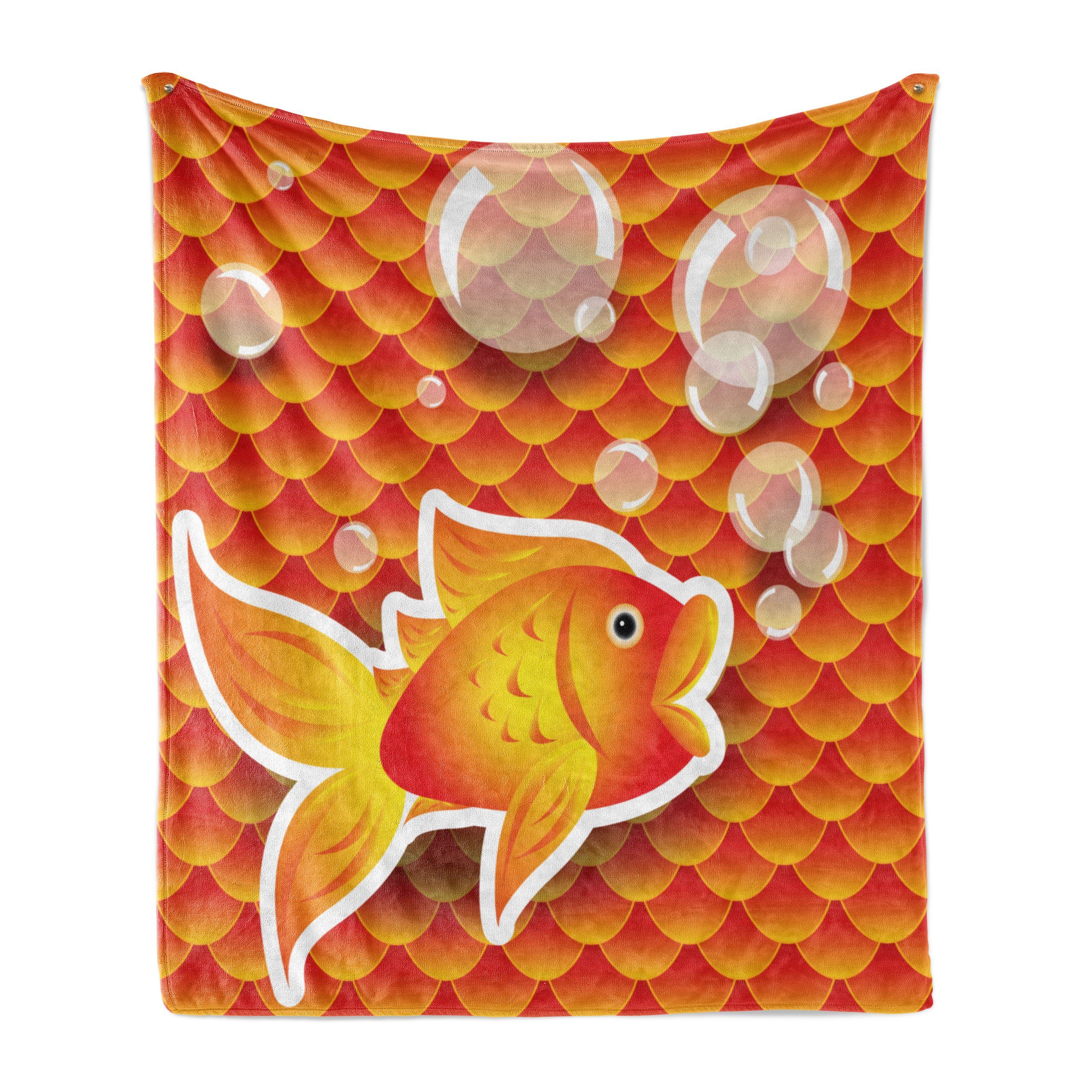 Wohndecke Gemütlicher Plüsch für den Innen- und Außenbereich, Abakuhaus, Orange Cartoon Goldfish Blase
