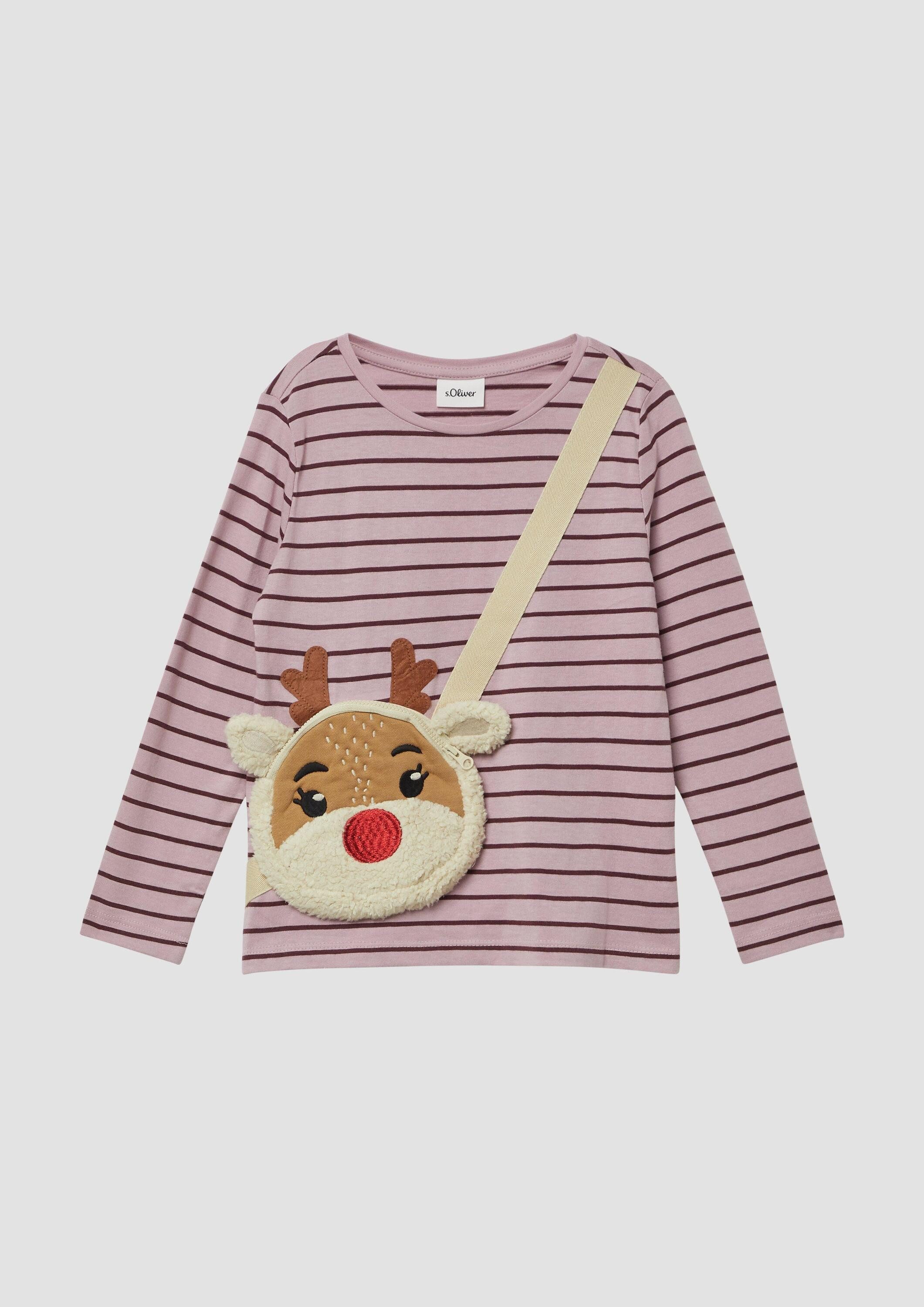 s.Oliver Langarmshirt T-Shirt Longsleeve mit Weihnachtsmotiv als aufgesetzte Reißverschlusstasche
