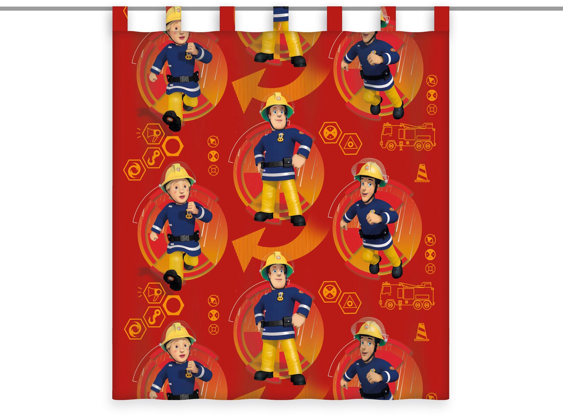 Im Trend Vorhang Feuerwehrmann Sam, Feuerwehrmann Vorhang St), Sam transparent, Schlaufen Feuerwehrmann (1 Voile, Sam