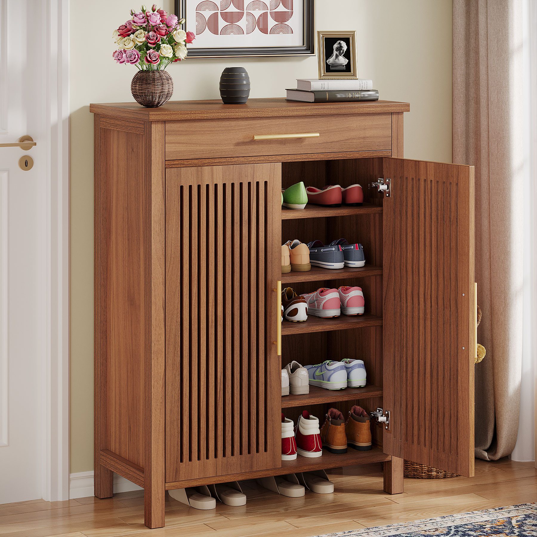 Tribesigns Schuhschrank 5-stöckiger Schuhschrank schmal mit Lamellentüren u günstig online kaufen