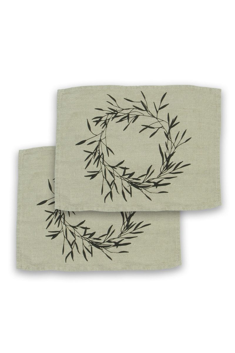 Dorothee Lehnen Platzteller Tischset Leinen - OLIVENKRANZ II - desert sage/dark olive