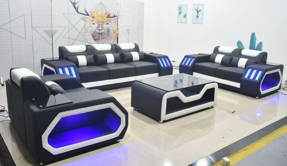 JVmoebel Sofa Moderne LED Couchtisch in Set Luxus Europe Made Sitzer 3+2+1 Neu, mit Sofagarnitur