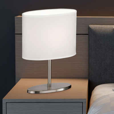Moderne Tischlampe FORO Schirm oval weiß Nachttischleuchte Wohnzimmerlampe 