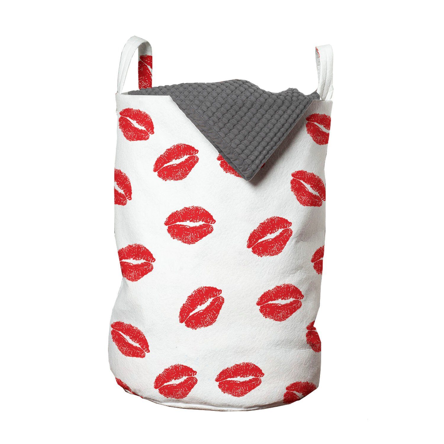 Abakuhaus Wäschesäckchen Wäschekorb mit Griffen Kordelzugverschluss für Waschsalons, Lippen Rot-Küsse Impressum