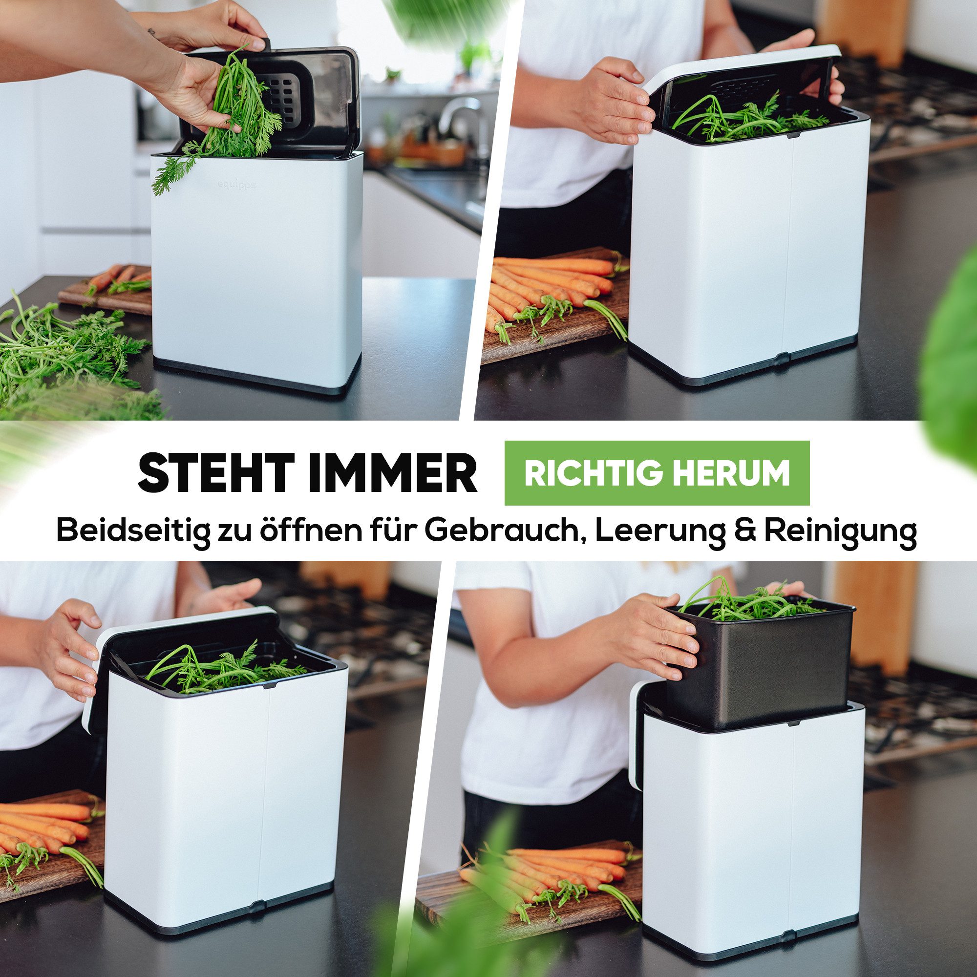 equipps Biomülleimer Biomülleimer mit Geruchsfilter 6L, Komposteimer Küche für Biomüll, mit Aktivkohlefilter, Schwingdeckel