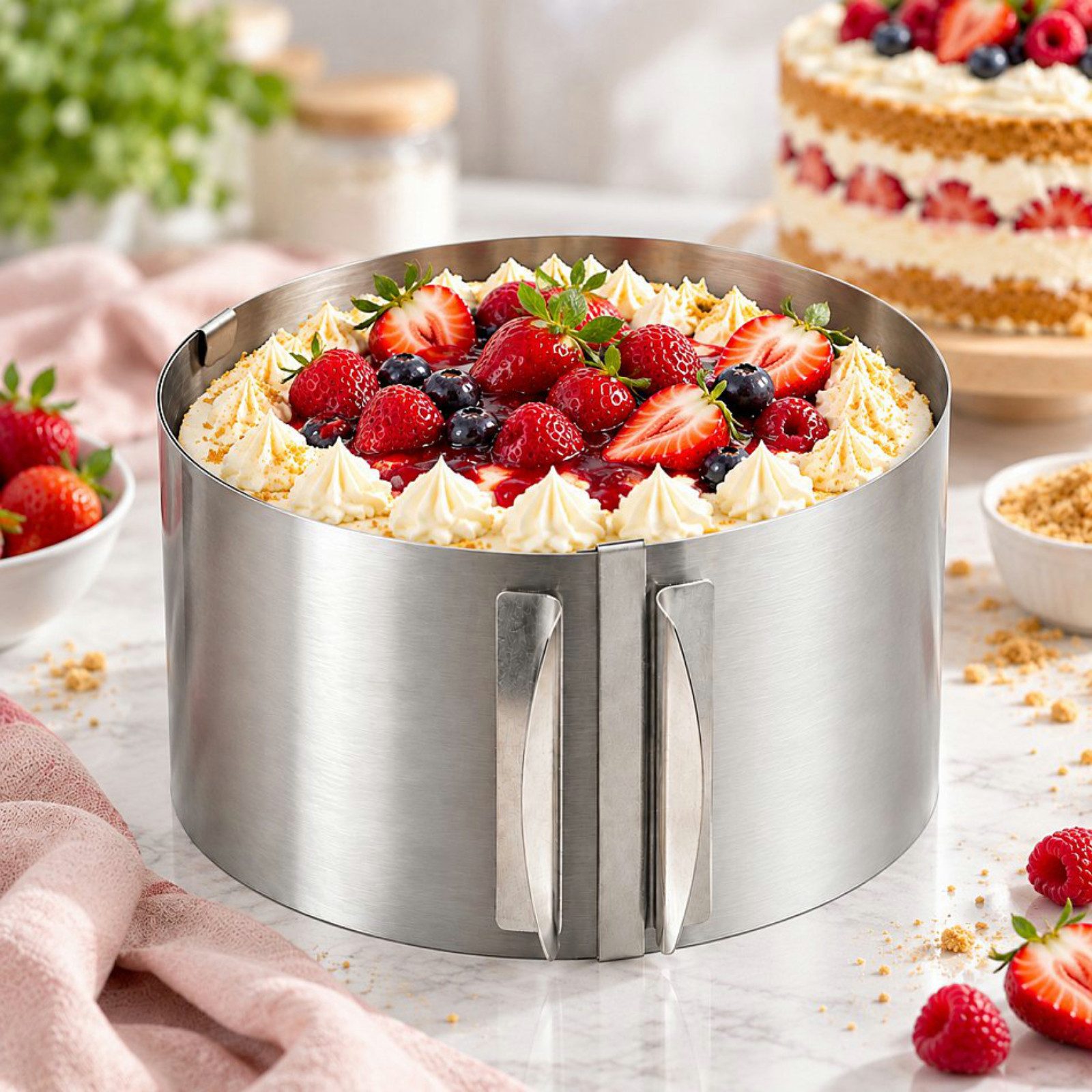 Haushalt International Im- und Export GmbH Tortenring Tortenring Kuchenring Edelstahl 16-30cm, Edelstahl, (Stück, 1 tlg., Packung), Höhe 15cm, Ofenfest, Zentimeterskala, Rostfrei