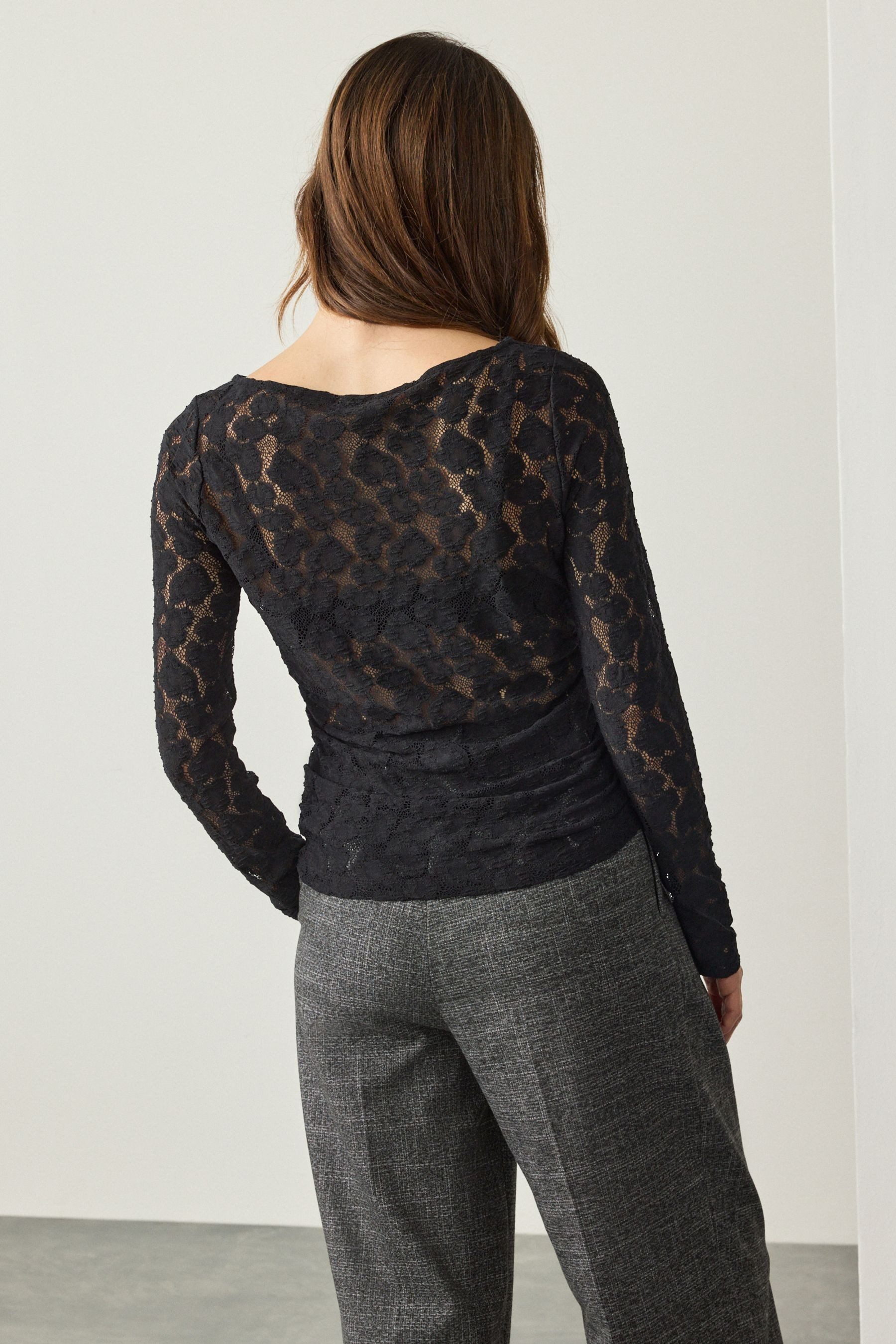 Next Langarmbluse Langarmoberteil mit U-Boot-Ausschnitt und Spitze (1-tlg) günstig online kaufen