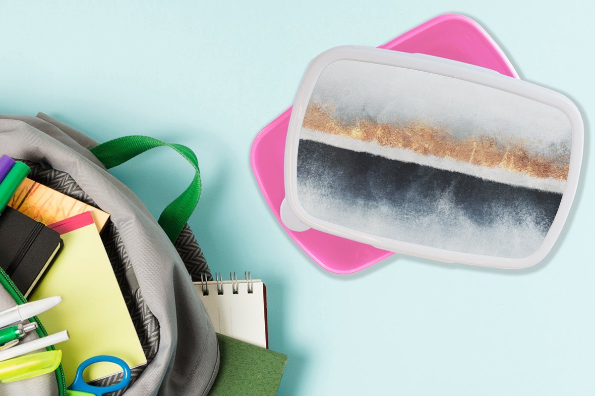 Brotdose Design, Gold Snackbox, Lunchbox Kinder, - Erwachsene, Kunststoff, (2-tlg), Abstrakt Mädchen, MuchoWow für Brotbox - Kunststoff rosa