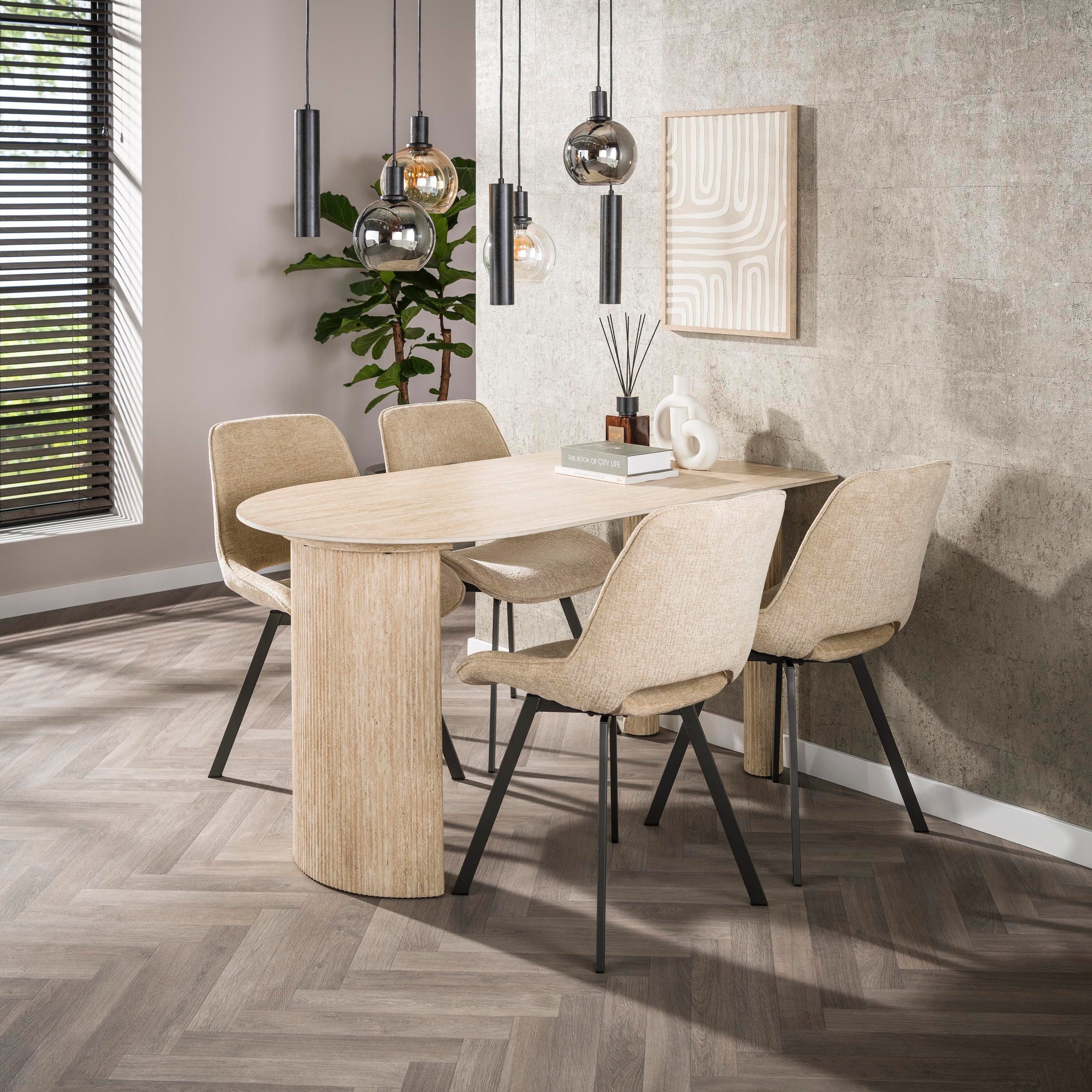 alesvelt Esstisch ROMANO PARETE Platzsparender Anstelltisch in Travertin-Optik (1-Tisch), 140x80x77 cm Keramik, Travertin-Design