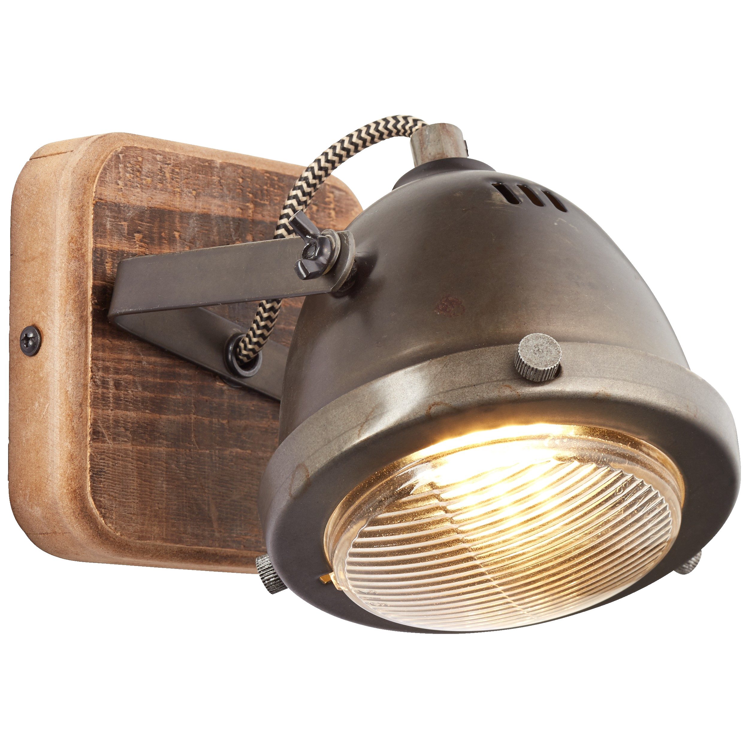 Lightbox Deckenstrahler, ohne Leuchtmittel, rustikale Wandleuchte mit Retro Design 12x12cm - Wandspot Metall/Holz