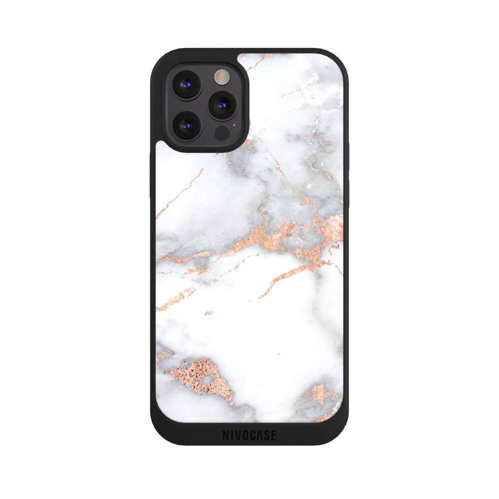 NIVOCASE Handyhülle Gold Marmor Glitzer Look White and Golden Marble Look, Apple iPhone 12 Pro Handyhülle Hülle NIVOpure Case Schwarz