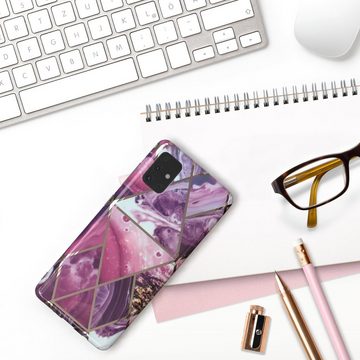 EAZY CASE Handyhülle IMD Motiv Cover für Samsung Galaxy A51 6,5 Zoll, Dünne Handy Schutzhülle mit Kameraschutz Slim Backcover Violett Beere