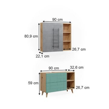 Vicco Badmöbel-Set Badezimmer Set 1 Rudi Eiche, (2-St., 2-er Set)