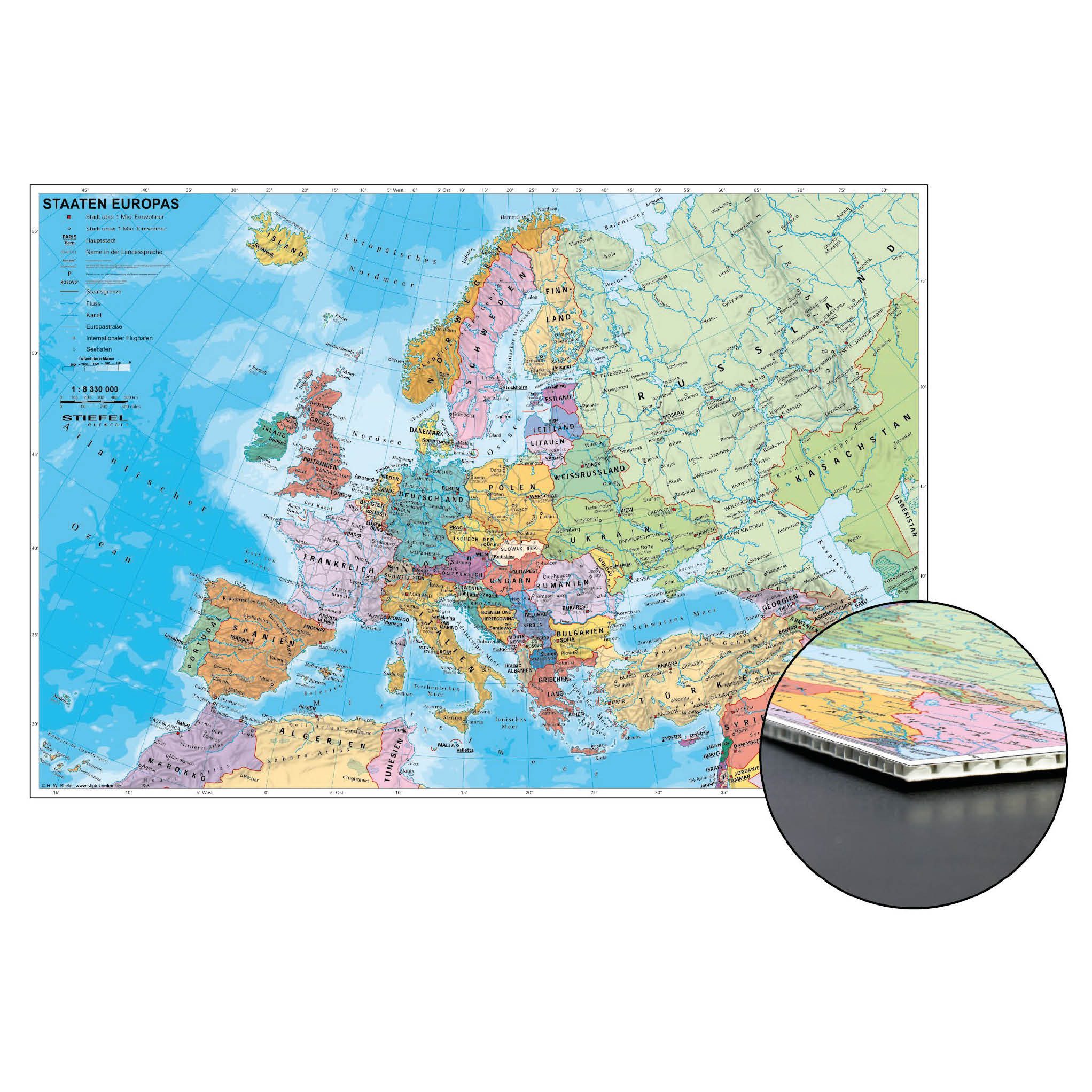 STIEFEL Pinnwand Staaten Europas zum Pinnen auf Wabenplatte, 81 x 56 cm günstig online kaufen