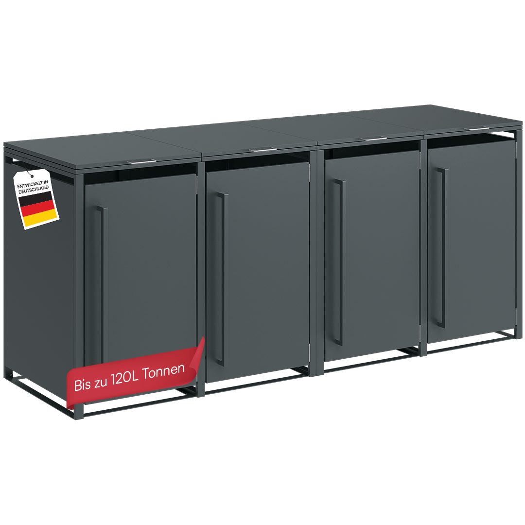 STEELSØN Mülltonnenbox Xalara aus verzinktem Stahl (Anthrazit, verfügbar mit 1, 2, 3, 4, oder 5 Türen), Für 4 Tonnen bis 120L