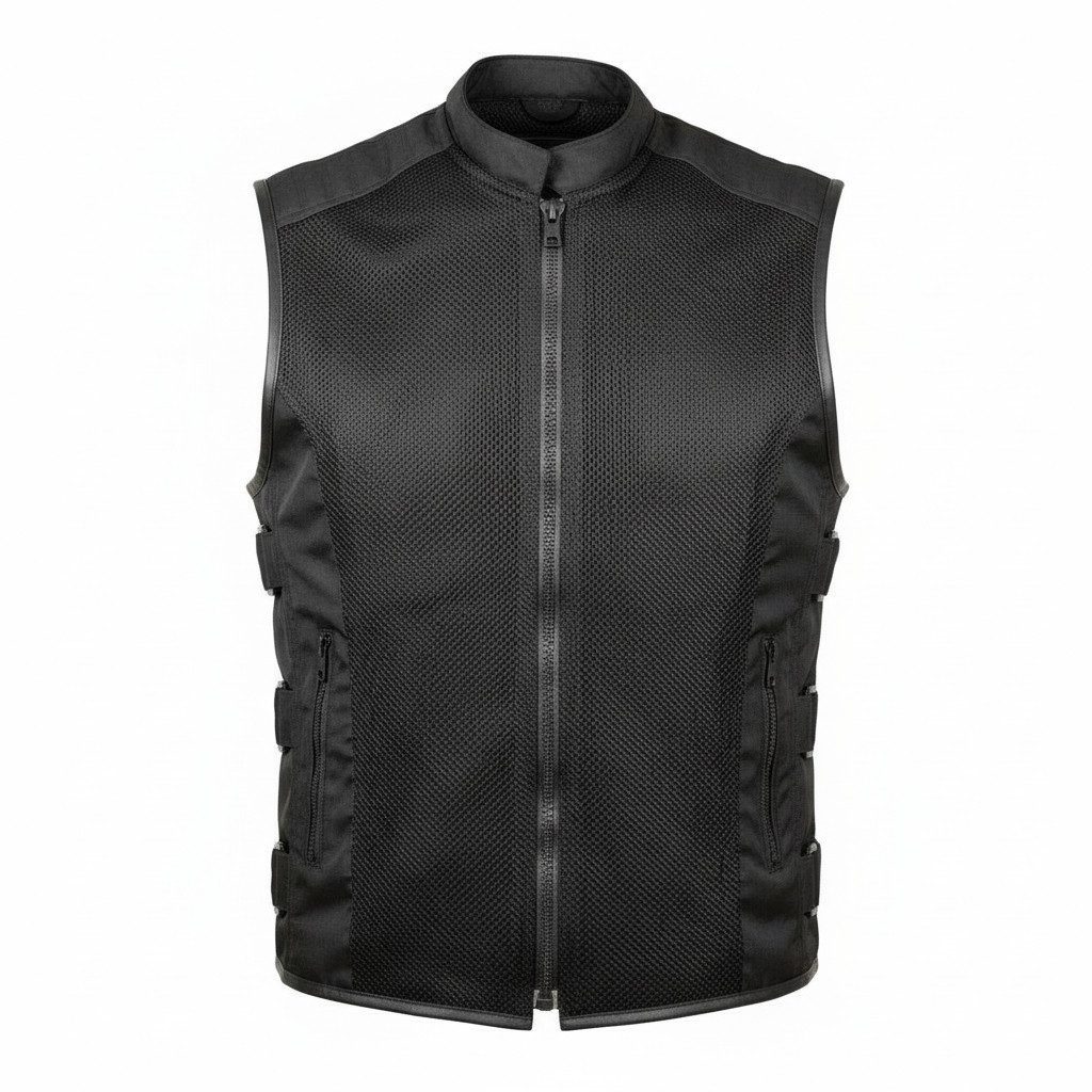 MDM Motorradweste Schwarze Sommer Motorrad, Biker-Mesh Weste Atmungsaktiv in schwarz