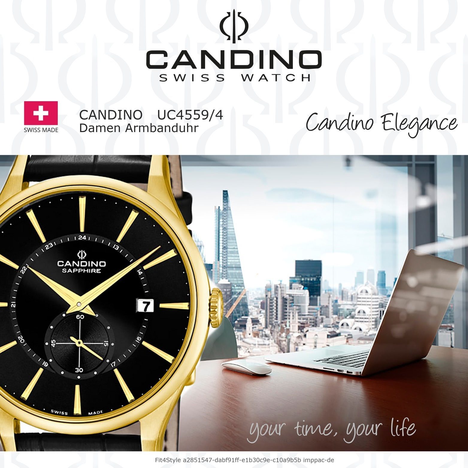 Gehäuse, 41,3mm), Damenuhr Elegance Damen Lederarmband, Uhr, groß Candino mit Candino rundes (ca. Quarzwerk Quarzuhr Elegant-