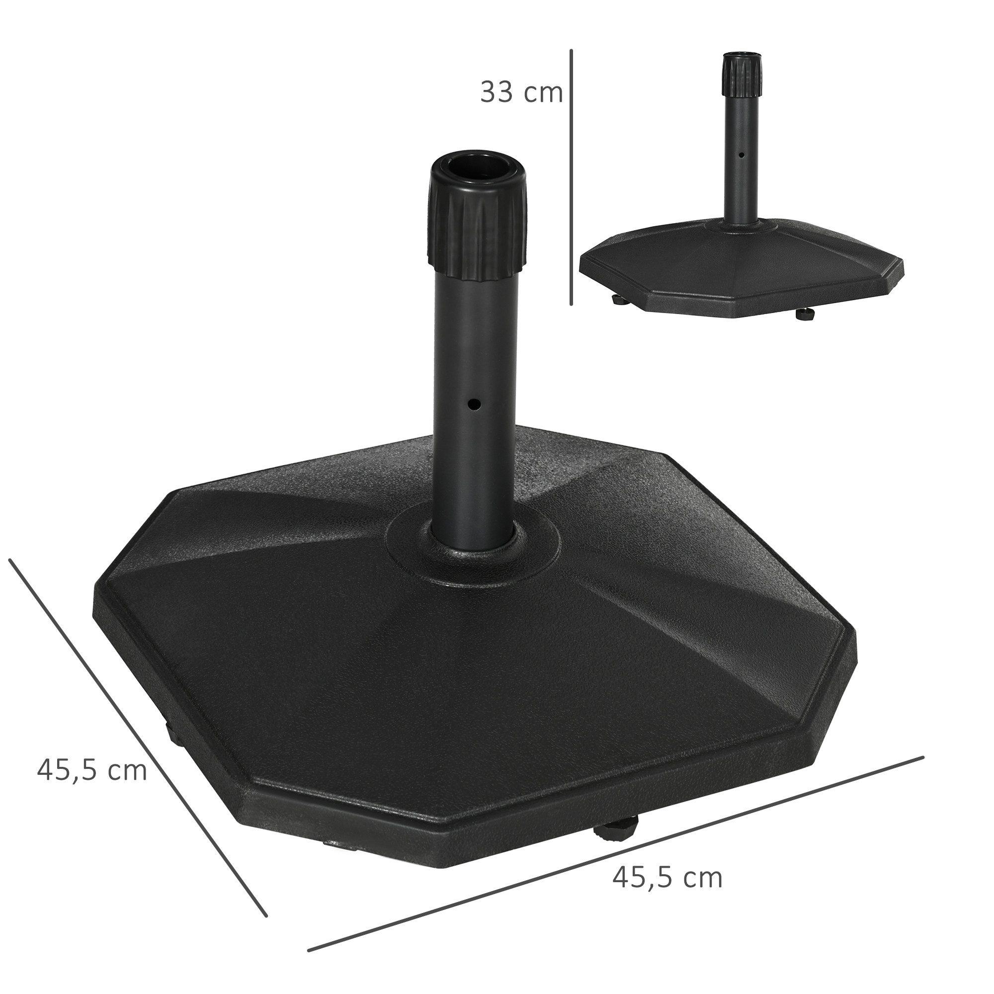 Outsunny Schirmständer für Mastdurchmesser Ø 34/38/48 mm, Schirmständer für Garten, Balkon (Sonnenschirmfuß, 1 St., Sonnenschirmständer), Schwarz, 45.5cm x 45.5cm x 33cm