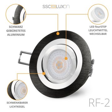 SSC-LUXon LED Einbaustrahler RF-2 LED Einbauspot flach & schwenkbar schwarz gebuerstet, Neutralweiß