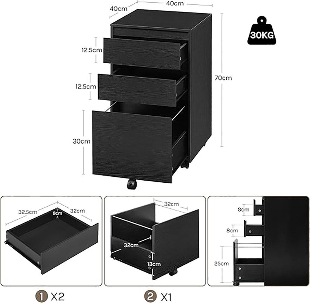 Woltu Aktenschrank (1-St) mobiler Schrank, Rollcontainer mit 3 Schubladen