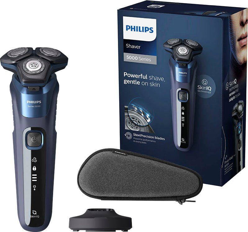 Philips Elektrorasierer Shaver Series 5000 S5885/35, ausklappbarer Präzisionstrimmer, Etui, Ladestand, mit SkinIQ Technologie