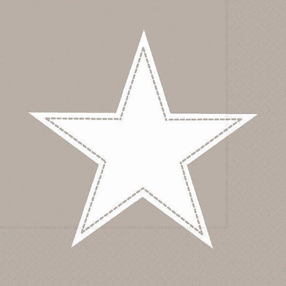 Paper+Design Papierserviette 20 LUNCH SERVIETTEN. Weißer Stern auf taupe. SIMPLY STAR TAUPE