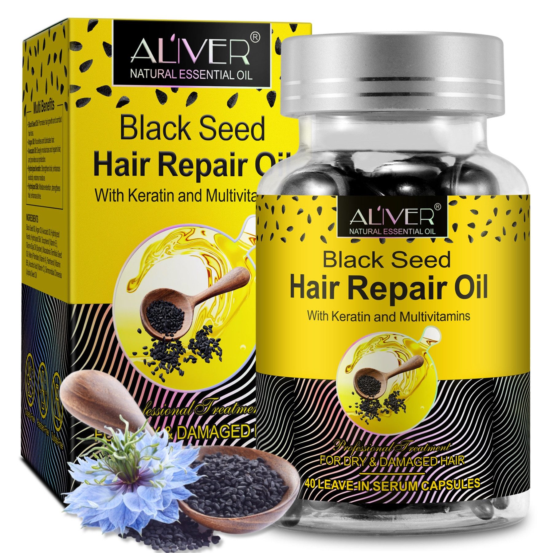 ALIVER Haaröl Schwarzkümmelöl Haarwachstum Kopfhaut Haarpflege in Kapseln Bio Vegan, 1-tlg.